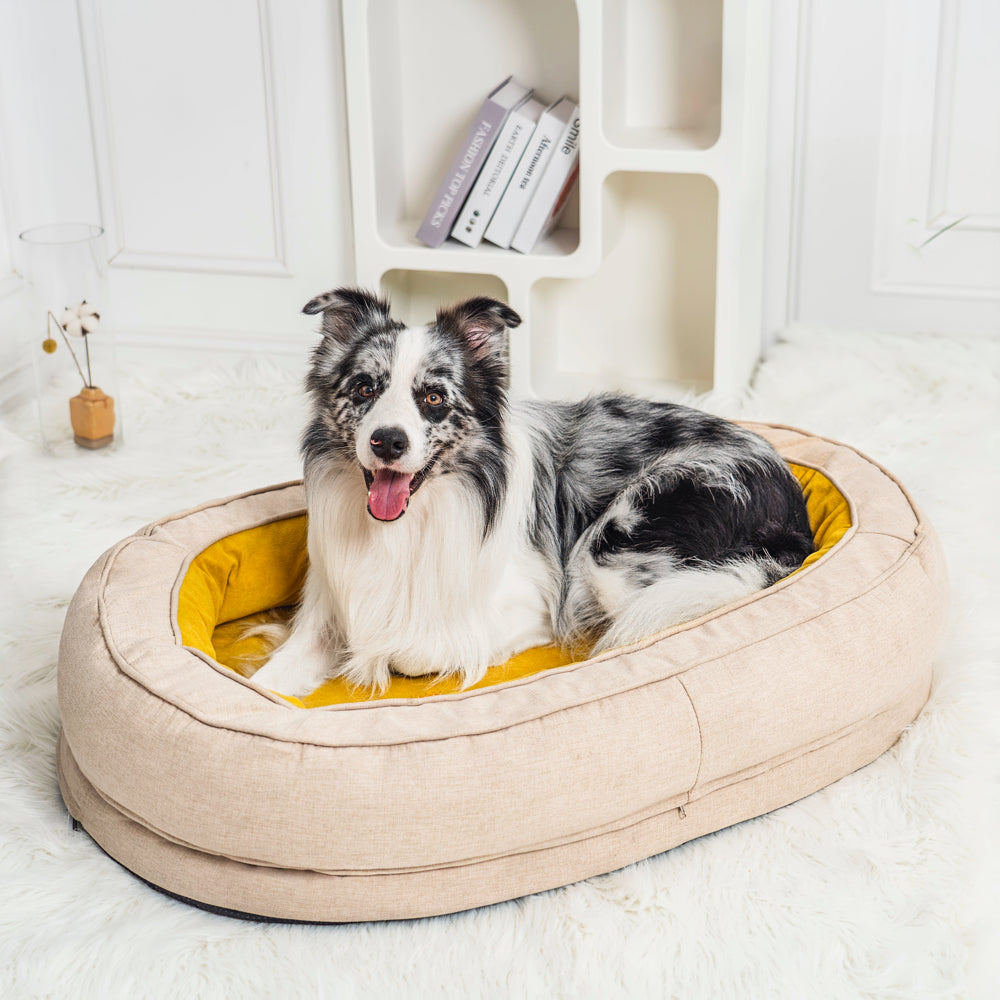 Donut Fluffy Orthopedic Dog Bed, Ginkgo Yellow - L