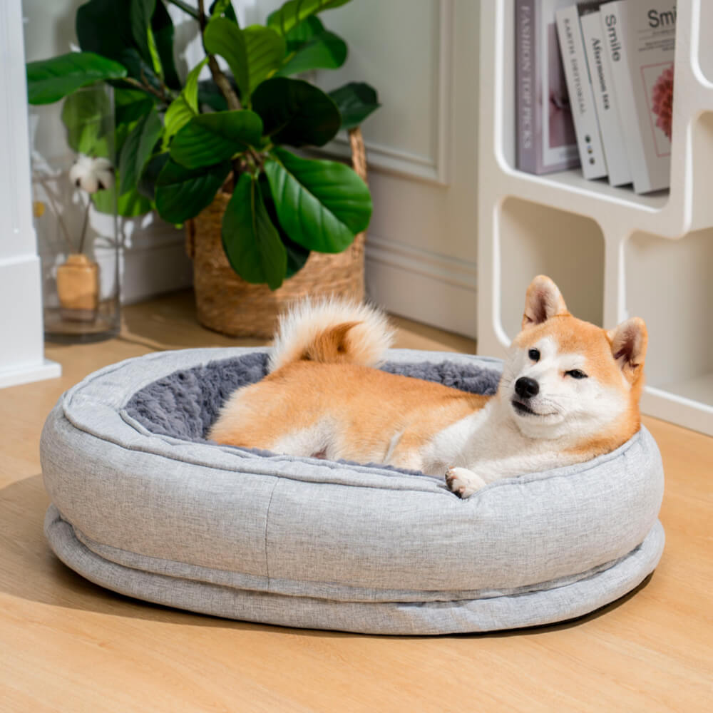 Dog Bed - Donut, Fuzzy Grey - XL