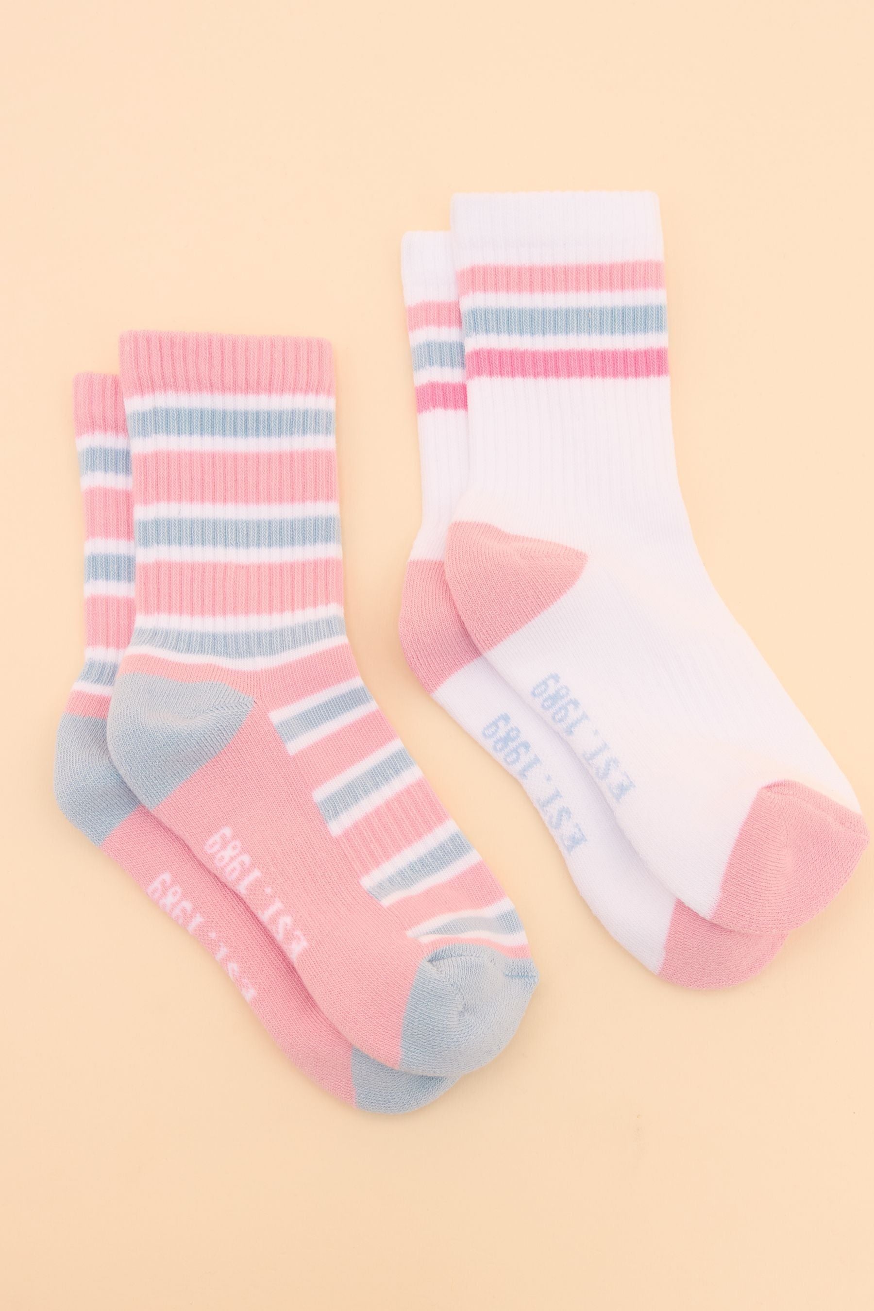 Joules - Kids' Volley Pink & Blue Pack of Two Tennis Socks