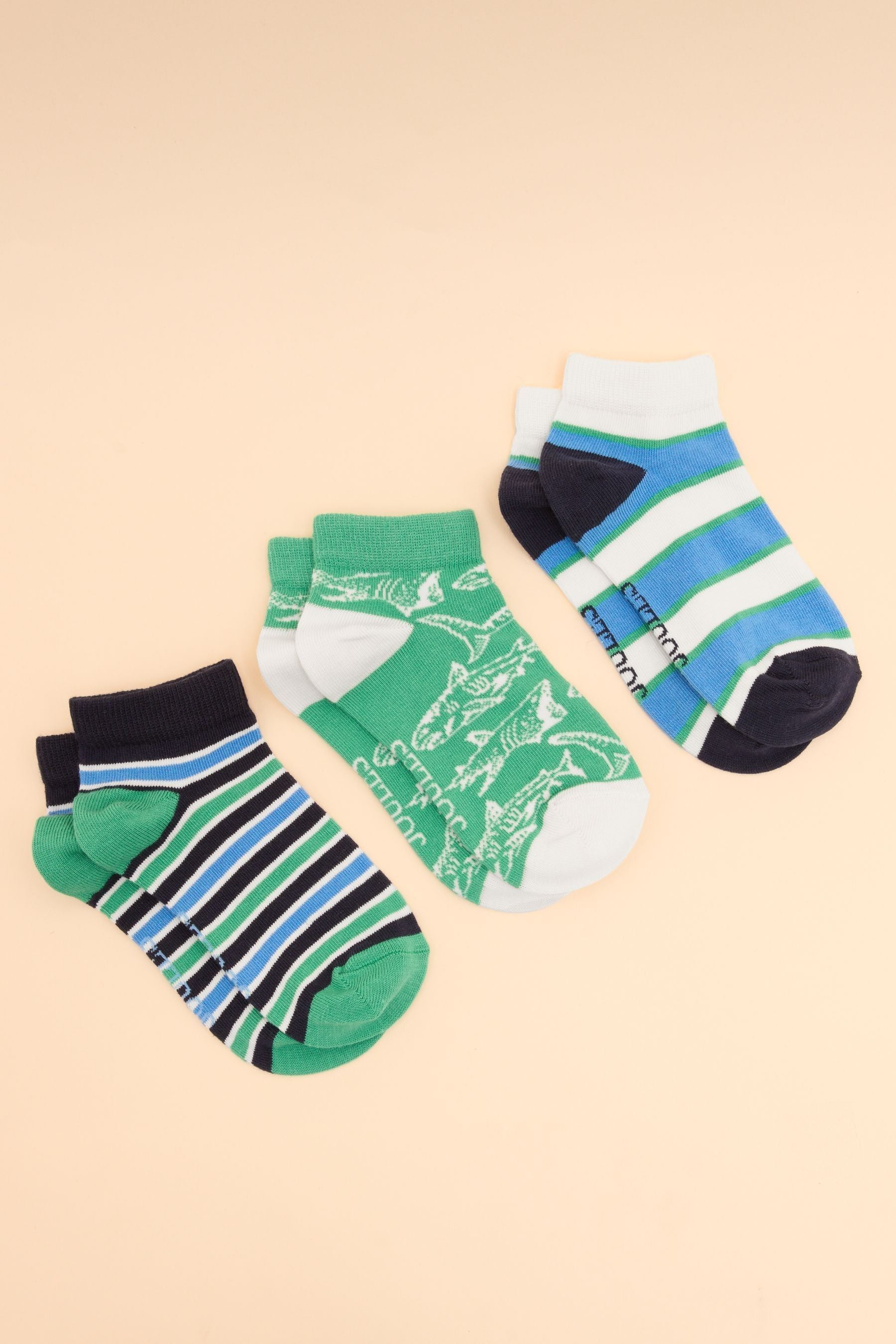 Joules - Kids' Rilla Blue & Green Pack of Three Trainer Socks