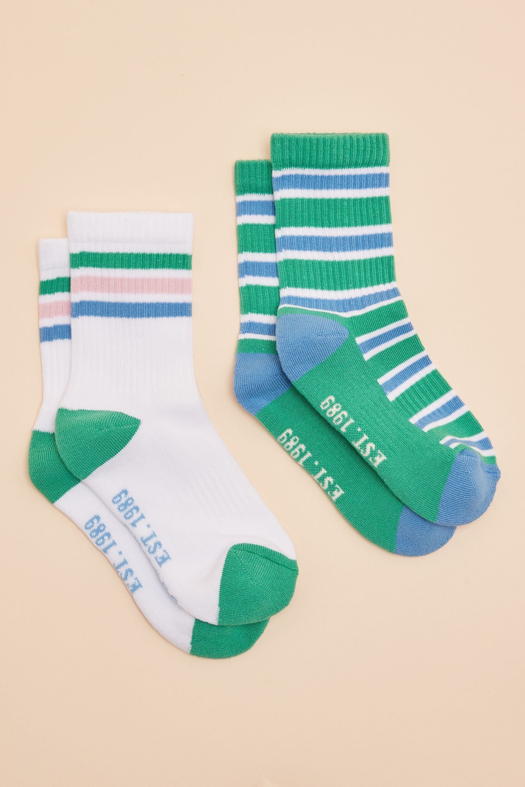 Joules - Kids' Volley Green & Blue Pack of Two Tennis Socks