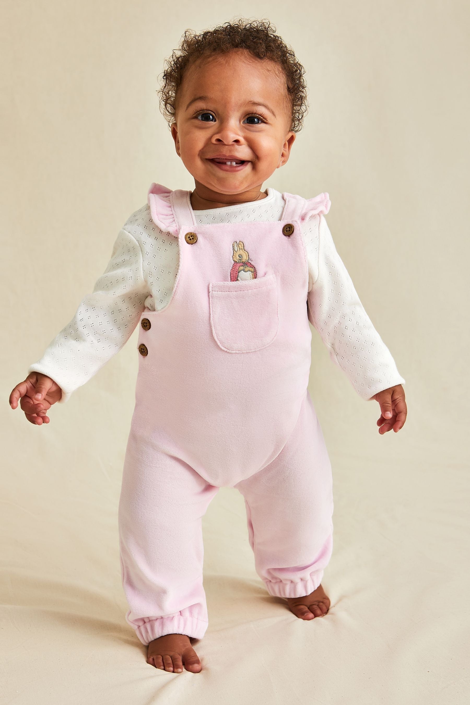 Pink Peter Rabbit Appliqué Velour Dungarees and Body Set 0-3 Mths Matron Inn