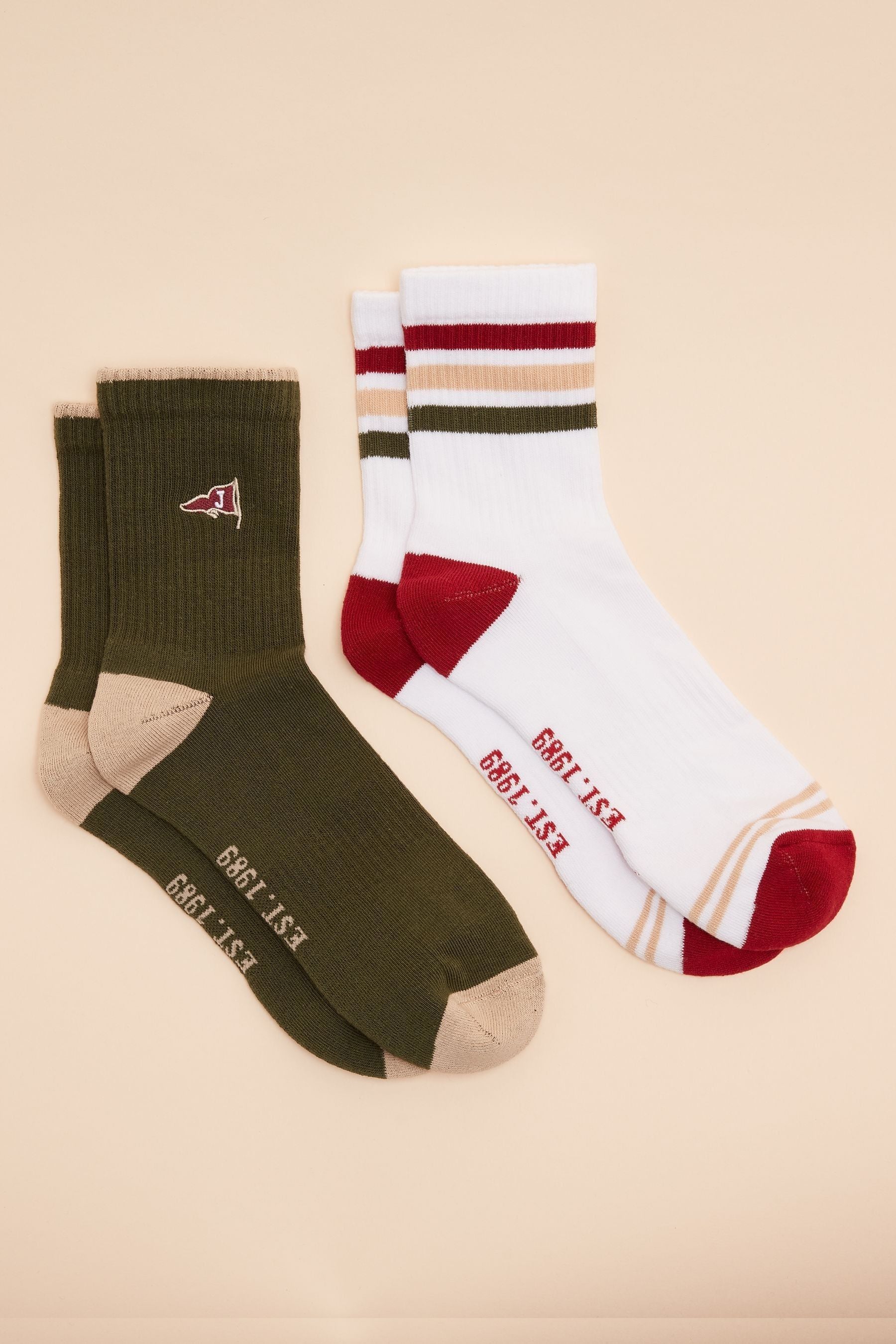 Joules - Men's Volley Khaki Green Pack of Two Tennis Socks