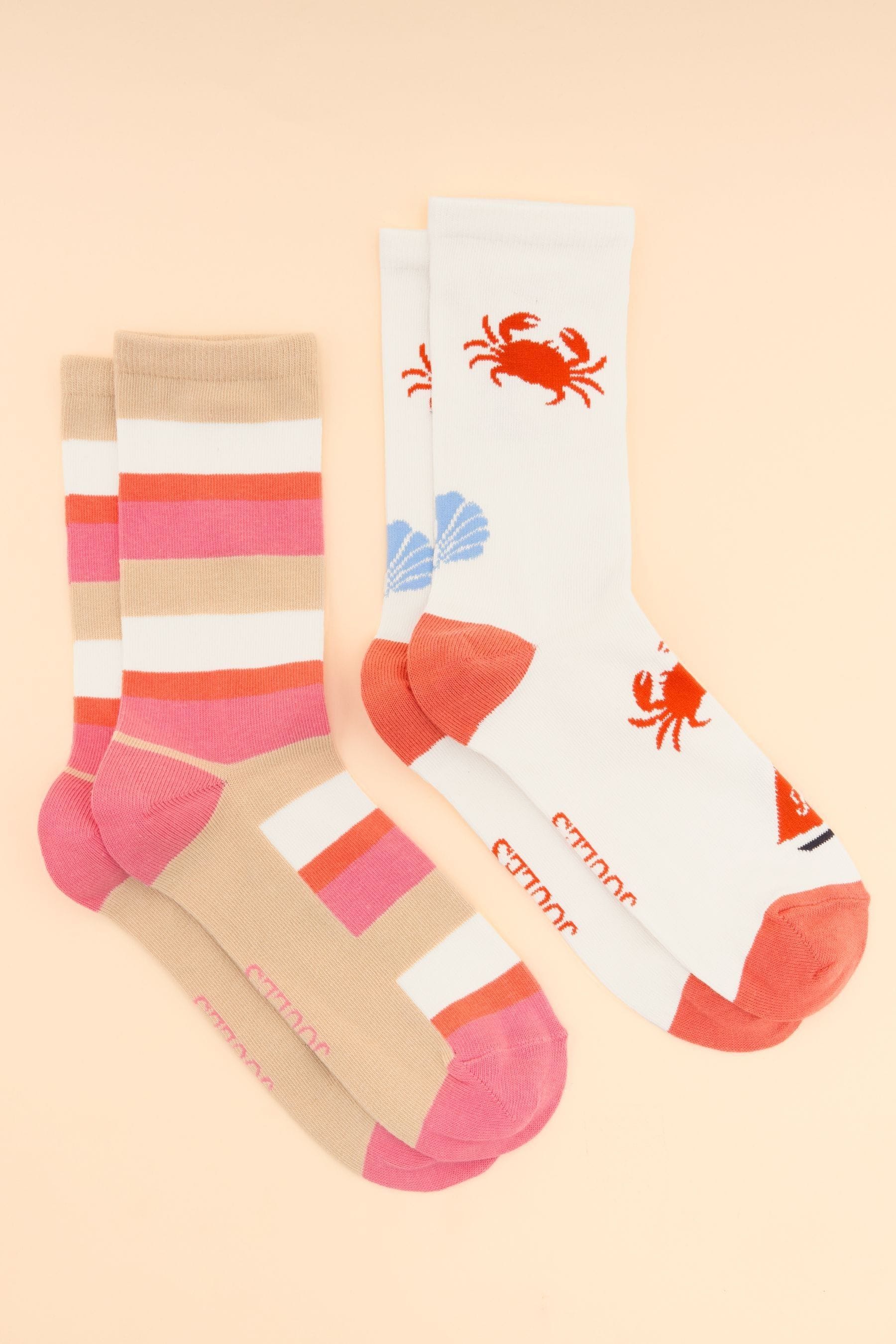 Joules - Women's Everyday Pink-Cream 2 Pack Socks (size 4-8)