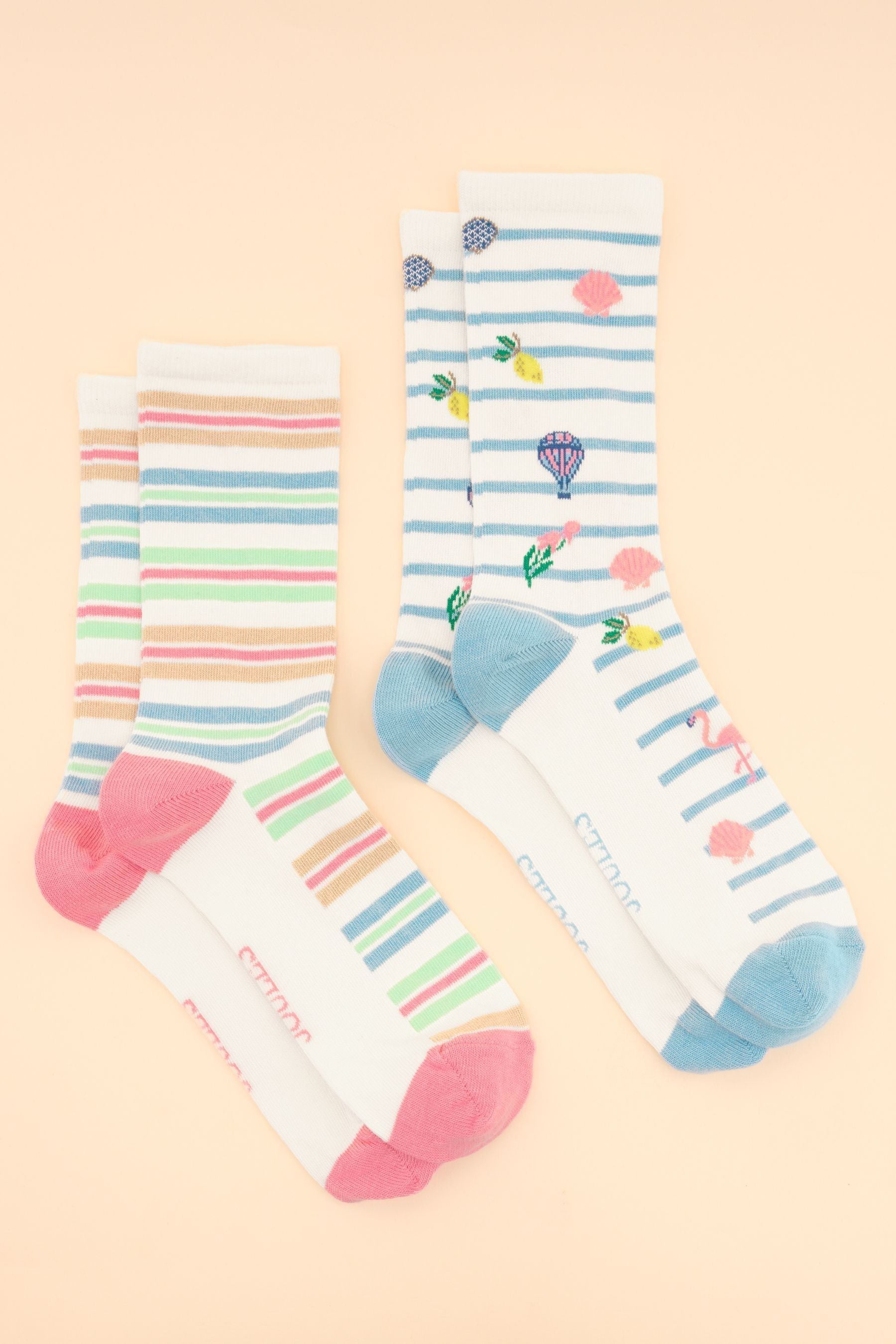 Joules - Women's Everyday Cream-Blue 2 Pack Socks (size 4-8)