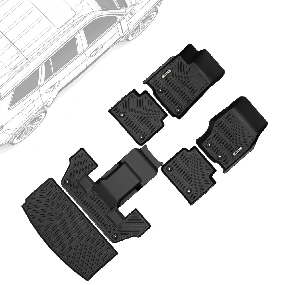OEDRO Floor Mats All-Weather TPE for 2021-2025 Jeep Grand Cherokee L (ONLY for 6 Seat) 1st, 2nd Row Floor Mat Liners (Without Center Console)