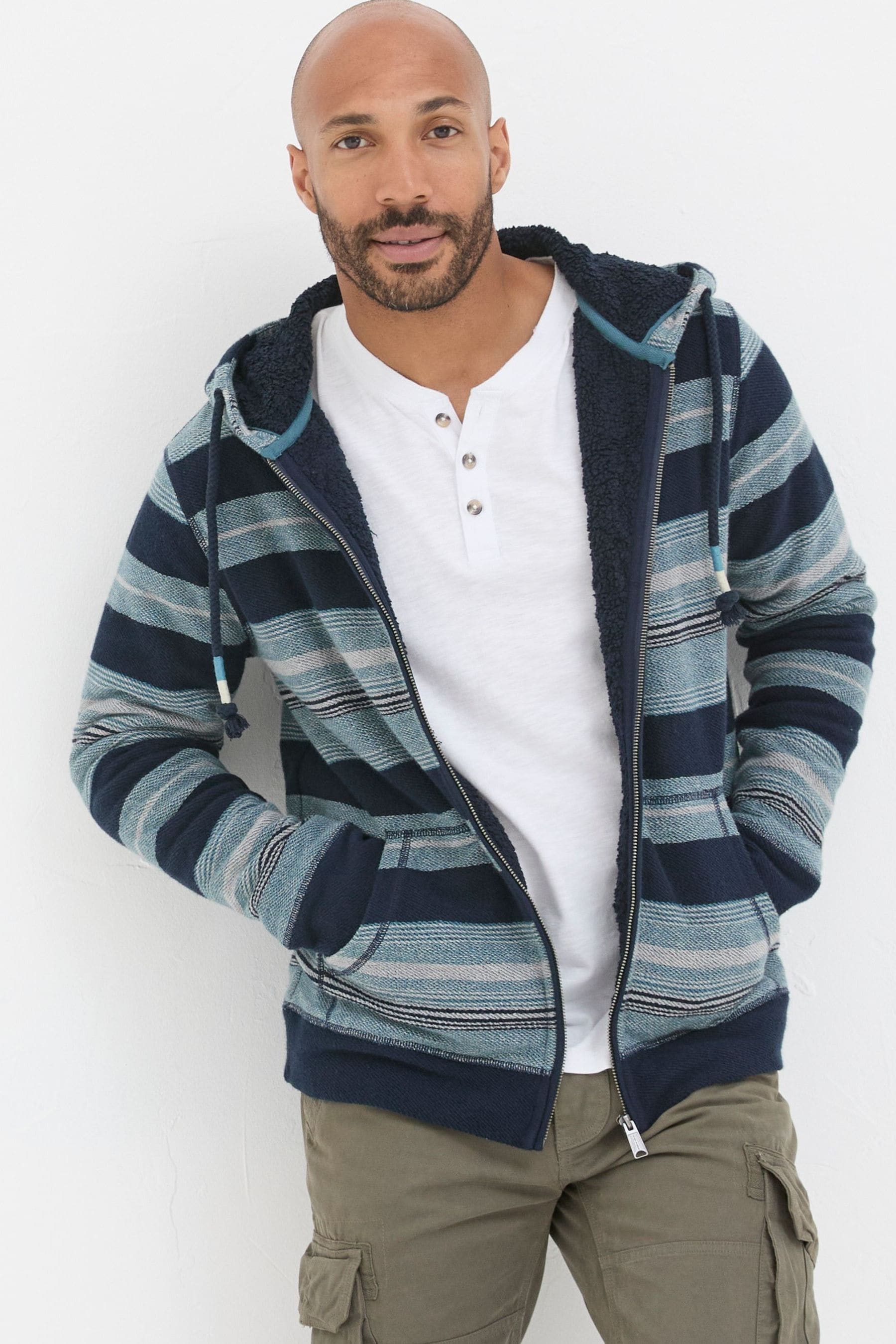 Fat Face - Dark Navy Trescowe Fleece Zip Through 100% Cotton Hoodie