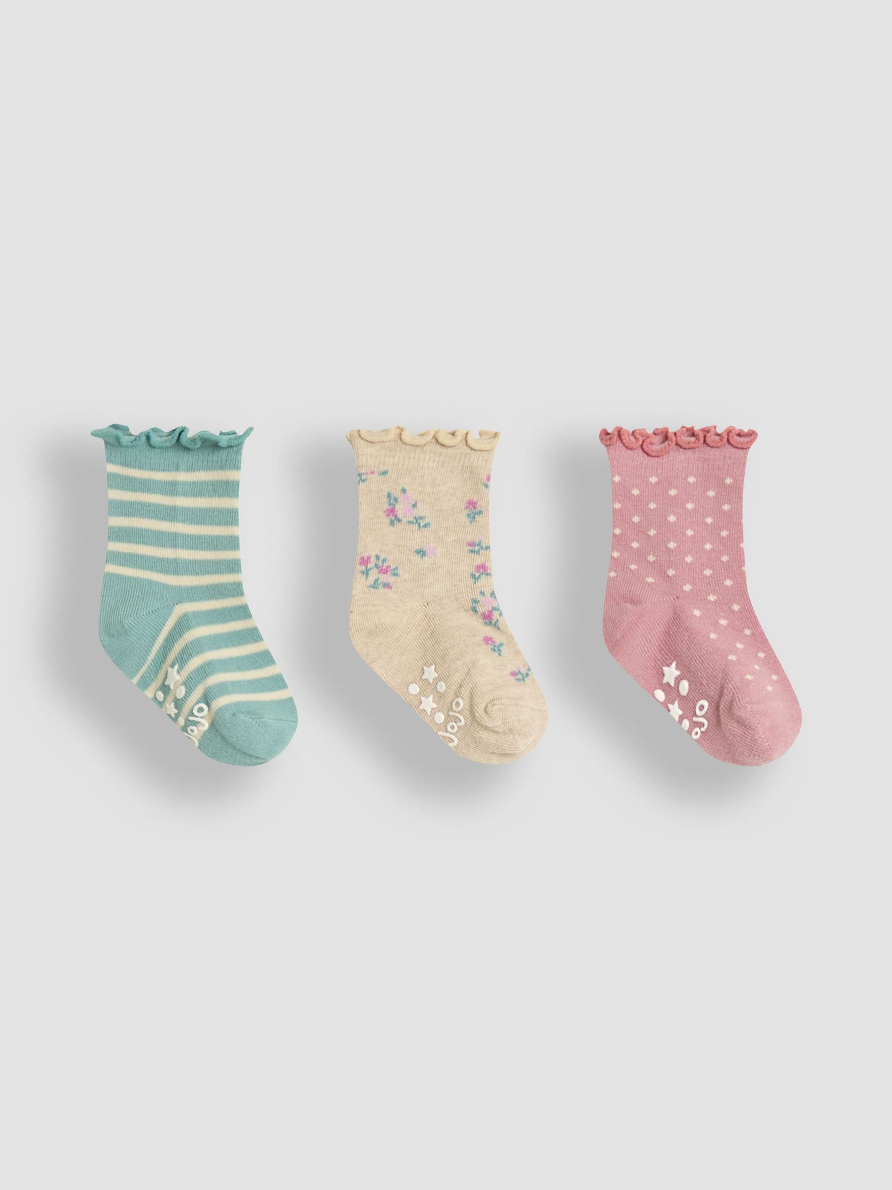 Duck Egg Floral Socks 3 Pack 6-12 Mths
