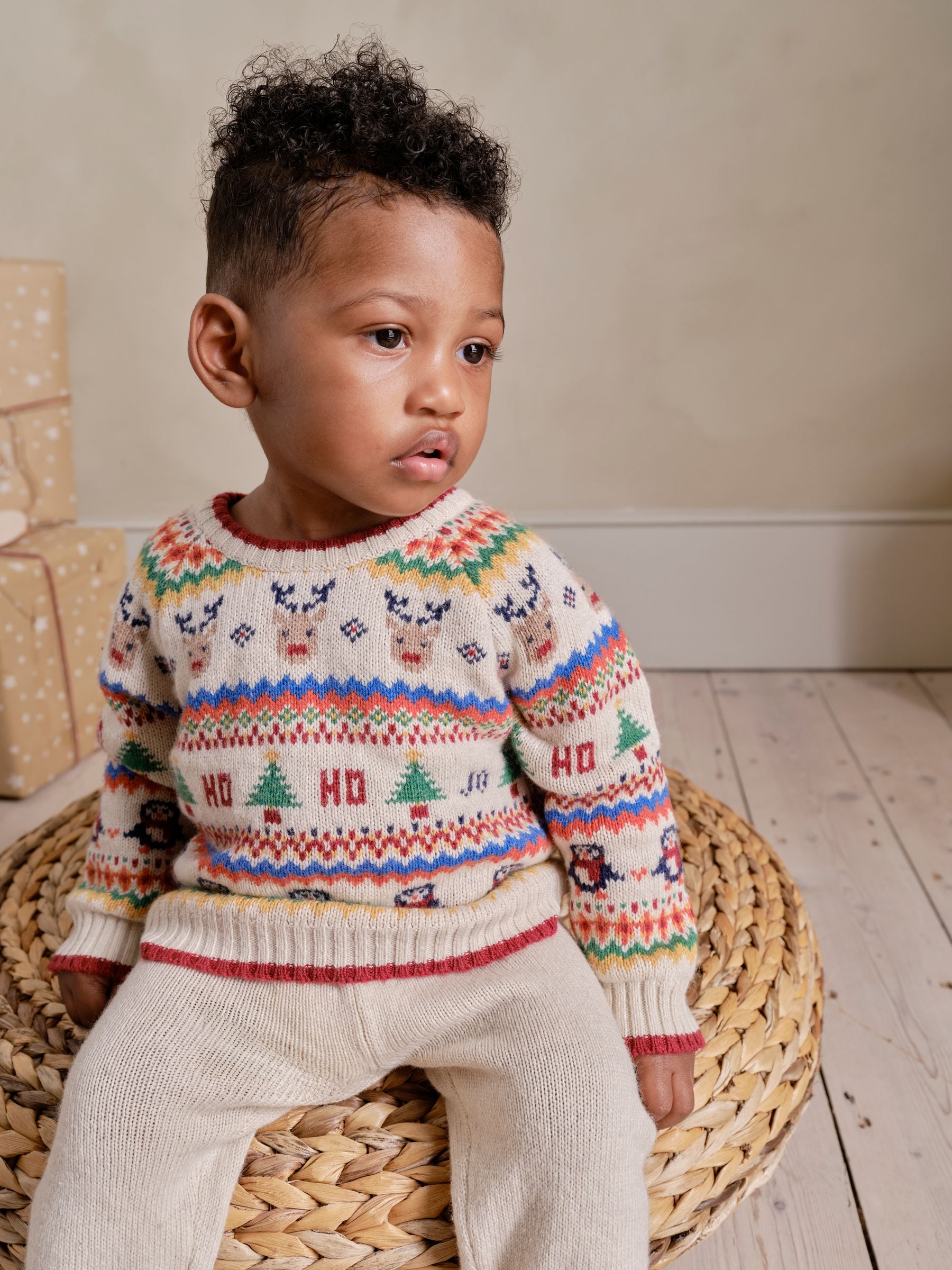 Ecru Christmas Fairisle Pattern Knitted Jumper & Leggings Set 0-3 Mths