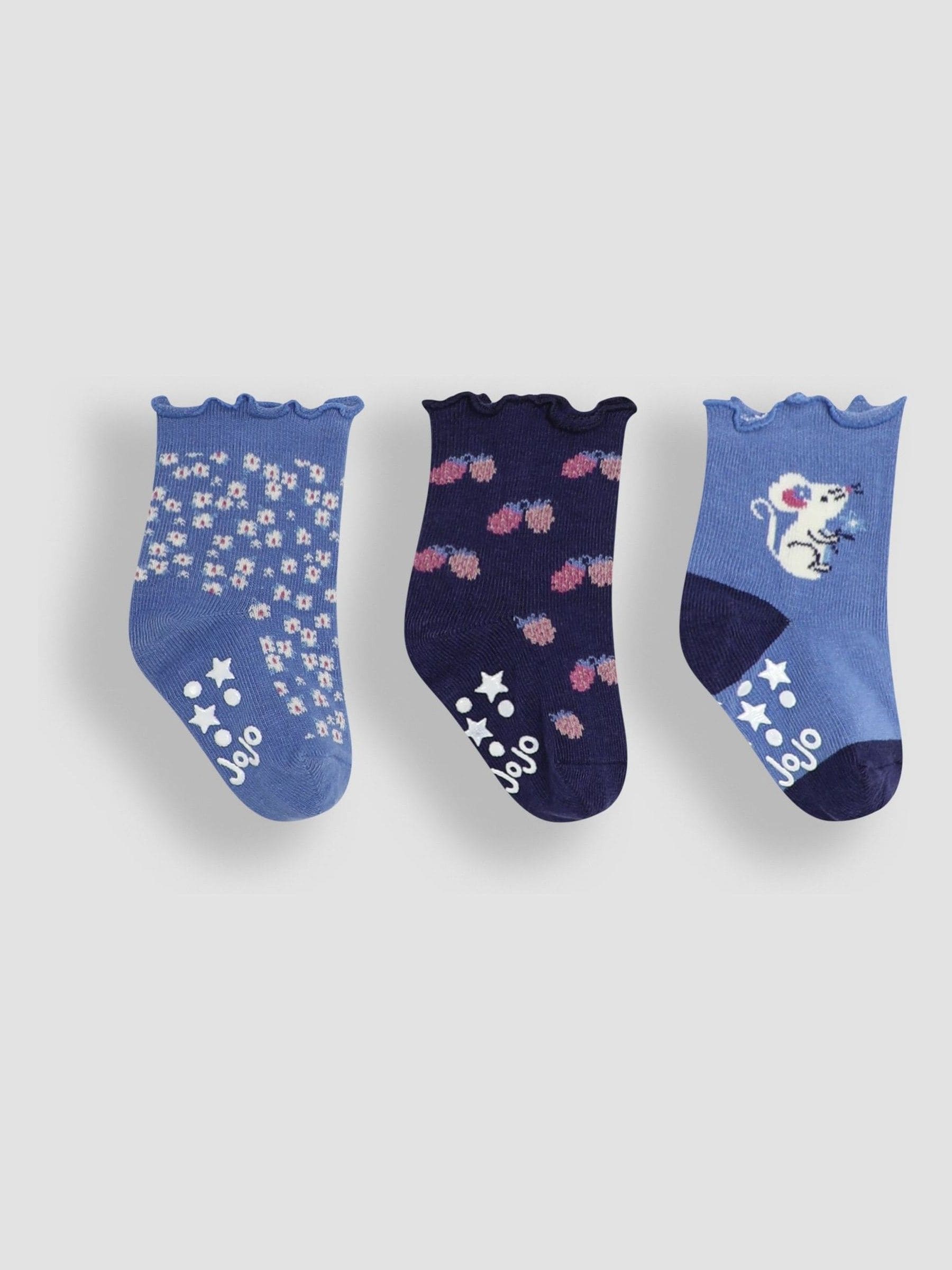 Cornflower Mouse Cotton Frill Socks 3 Pack 6-12 Mths