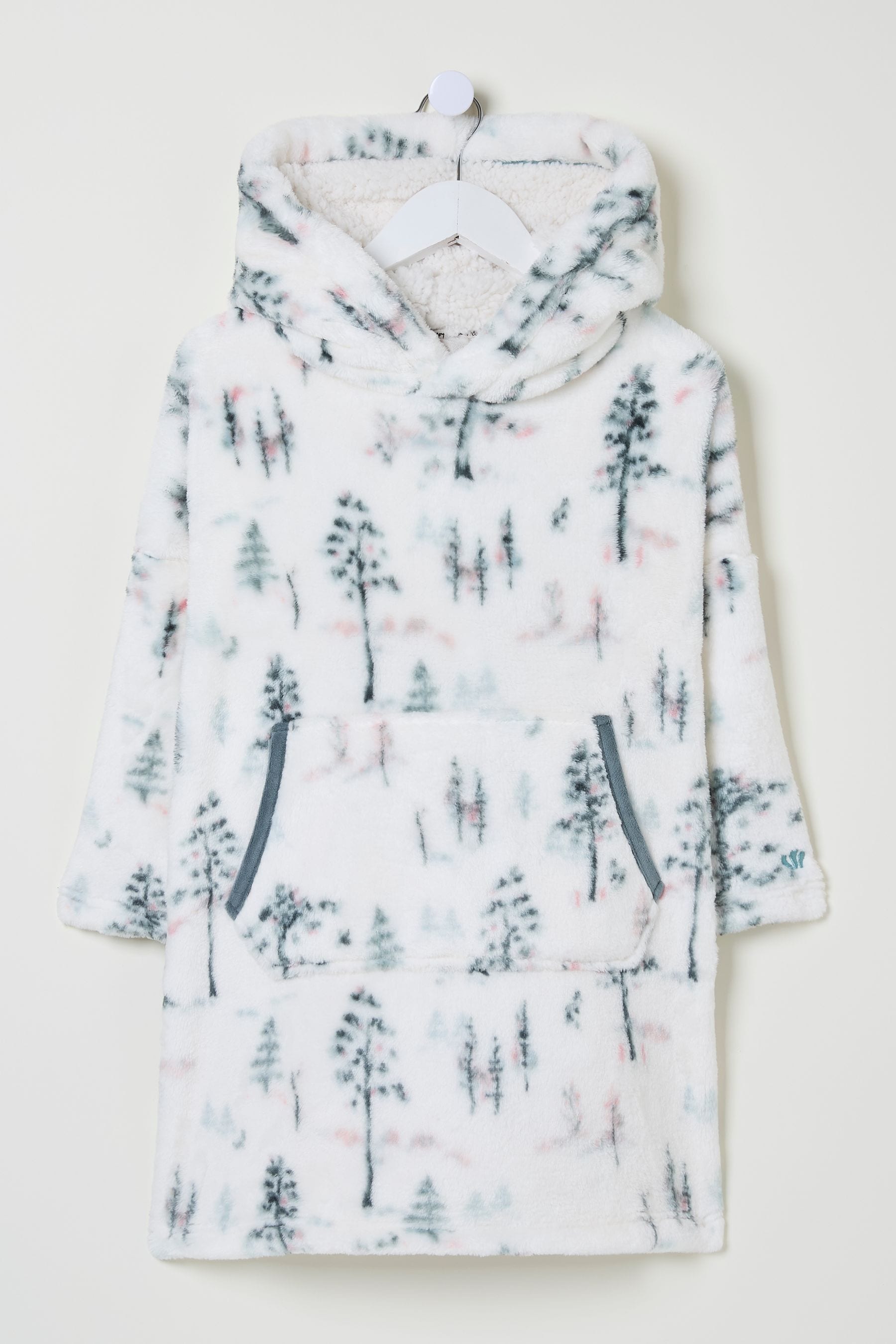 Fat Face - White Oversized Printed Fleece Hoodie