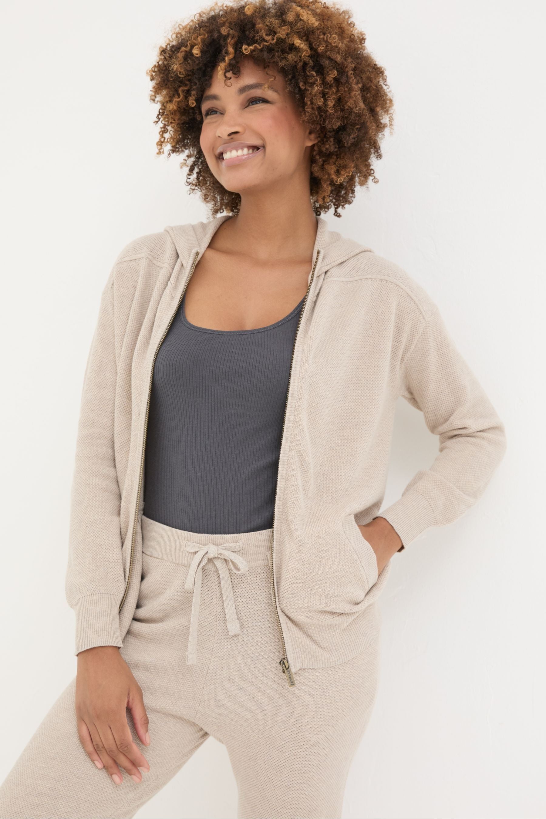 Fat Face - Oatmeal Lounge Zip Up Hoodie