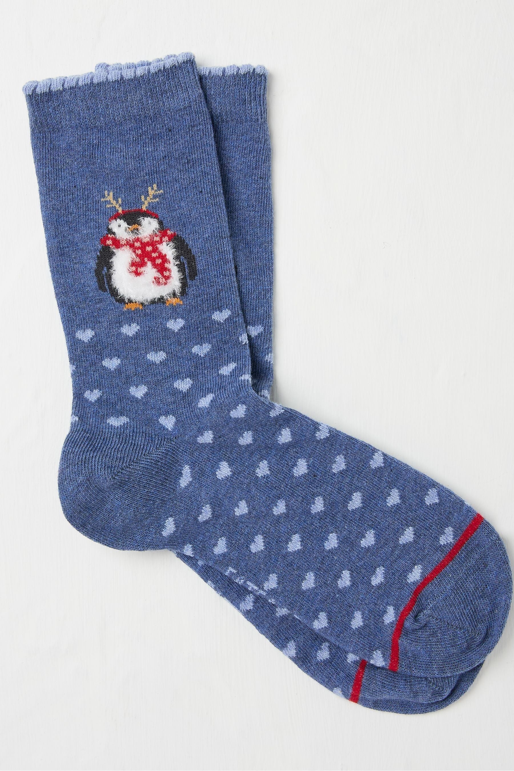 Fat Face - Blue Womens Fluffy Festive Penguin Socks 1 Pack