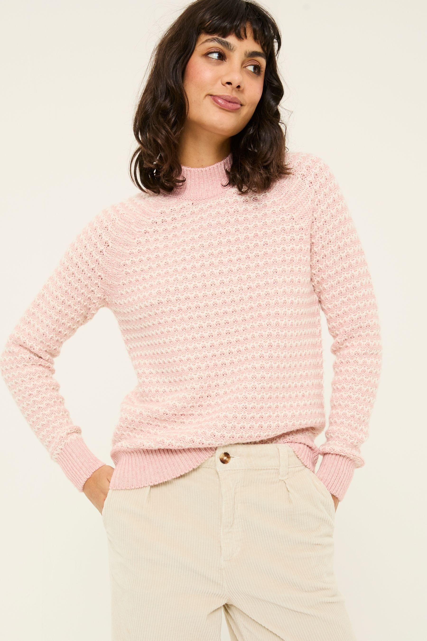 Fat Face - Pink Candy Stripe Knitted Crew Neck Jumper