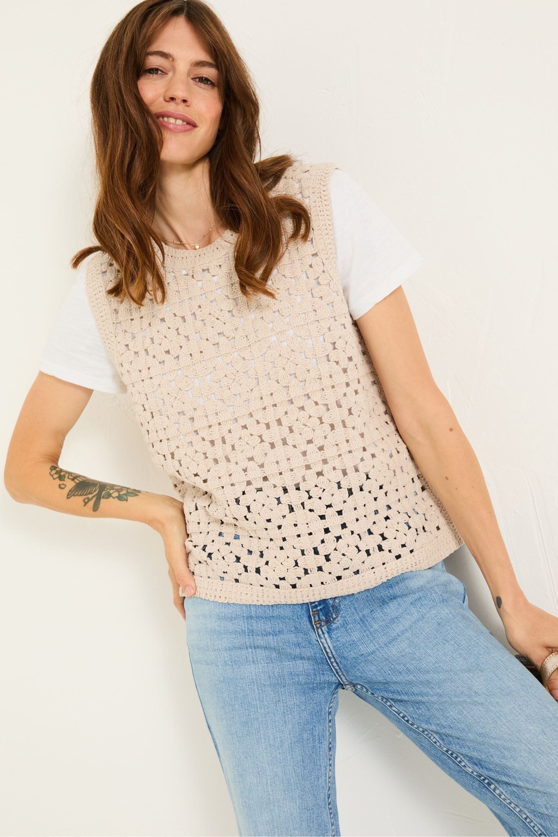 Fat Face - Natural Finch Crochet Tank
