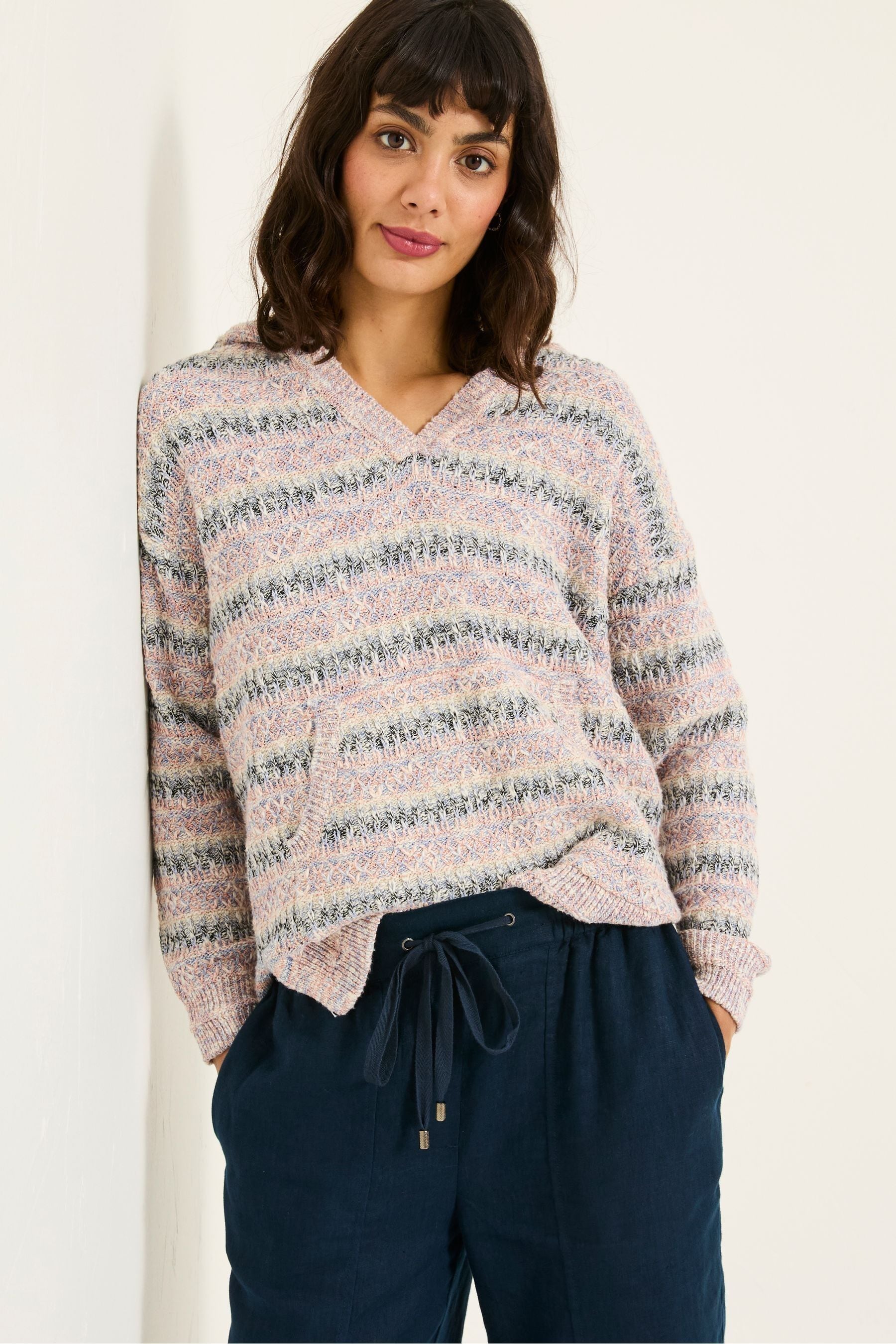 Fat Face - Pink Uma Knitted Textured Hoodie