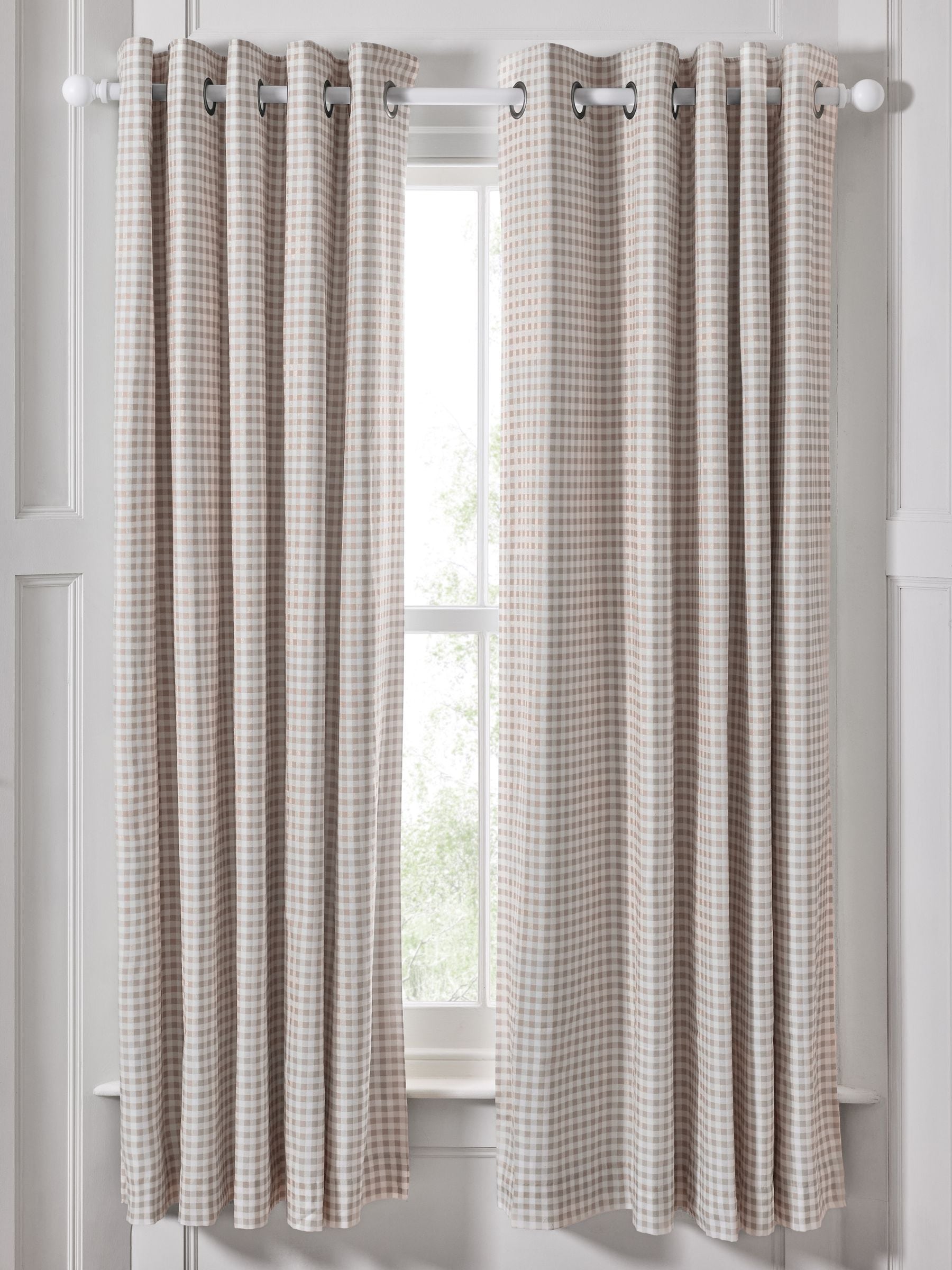 Natural Gingham Blackout Lined Curtains 117Wx137D