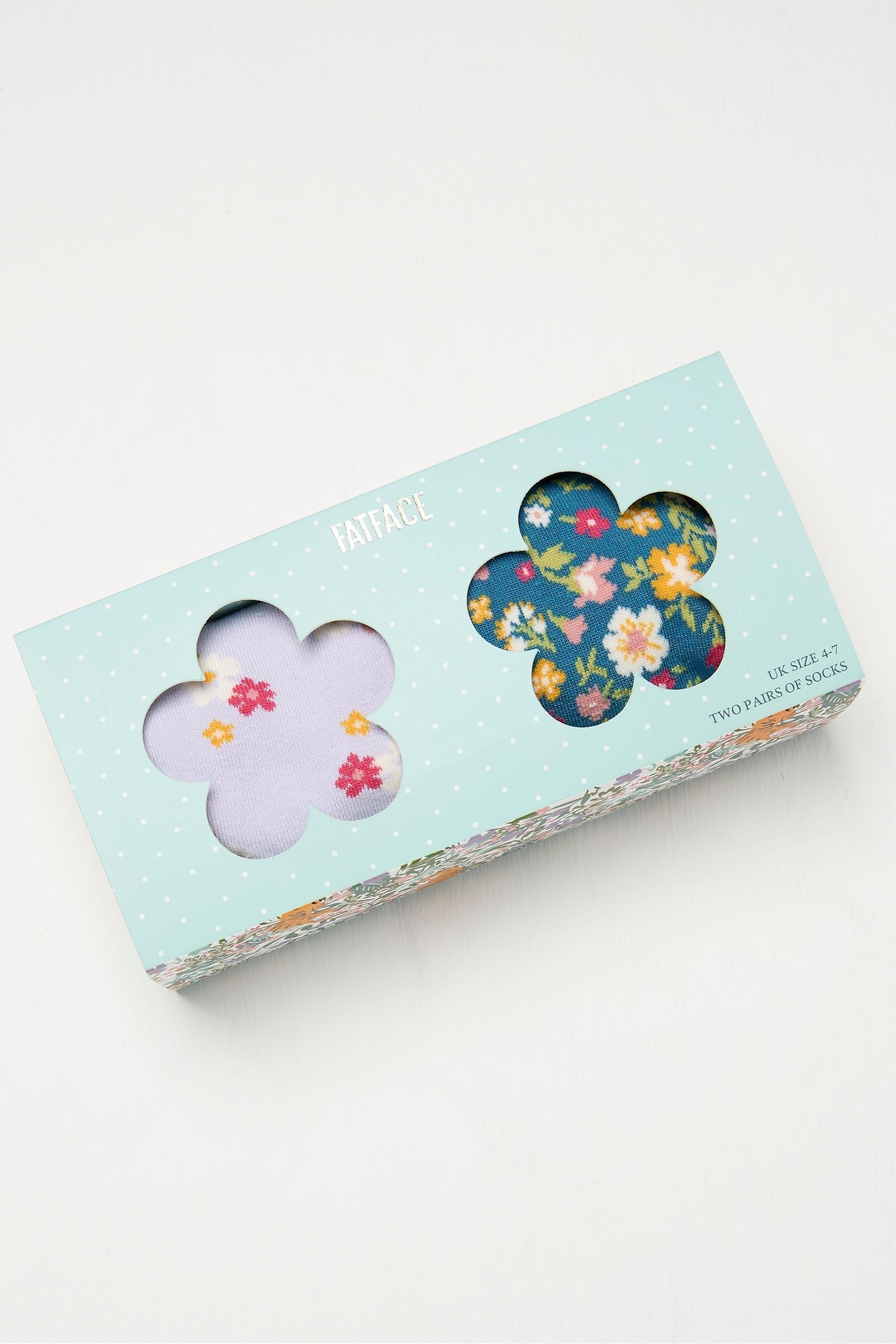 Fat Face - Teal Blue 2 Pack of Floral Socks in a Box