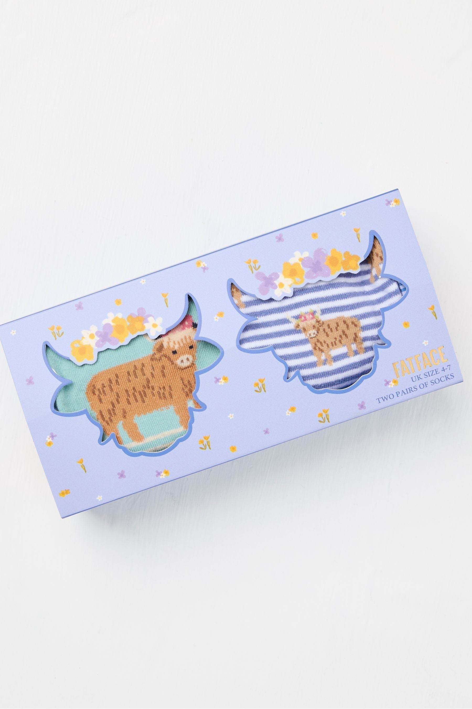 Fat Face - Multi Blue 2 Pairs of Hetty Highland Cow Socks