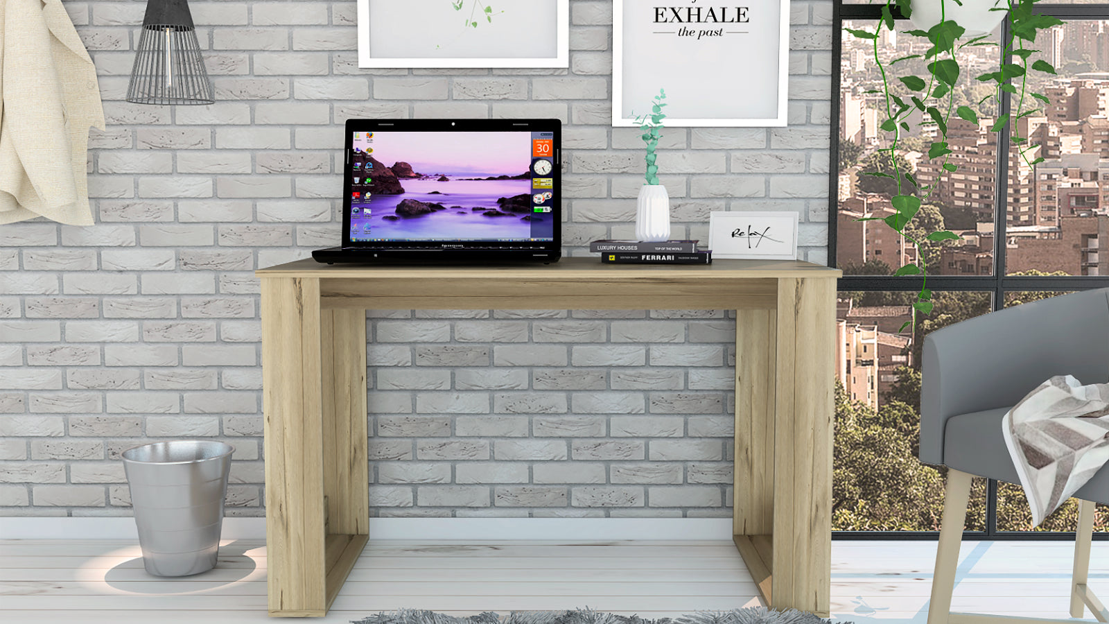 FM FURNITURE DESK : Legroom Dimension FM FURNITURE  Aurora Writing Computer Desk  -OFFICE Light Oak