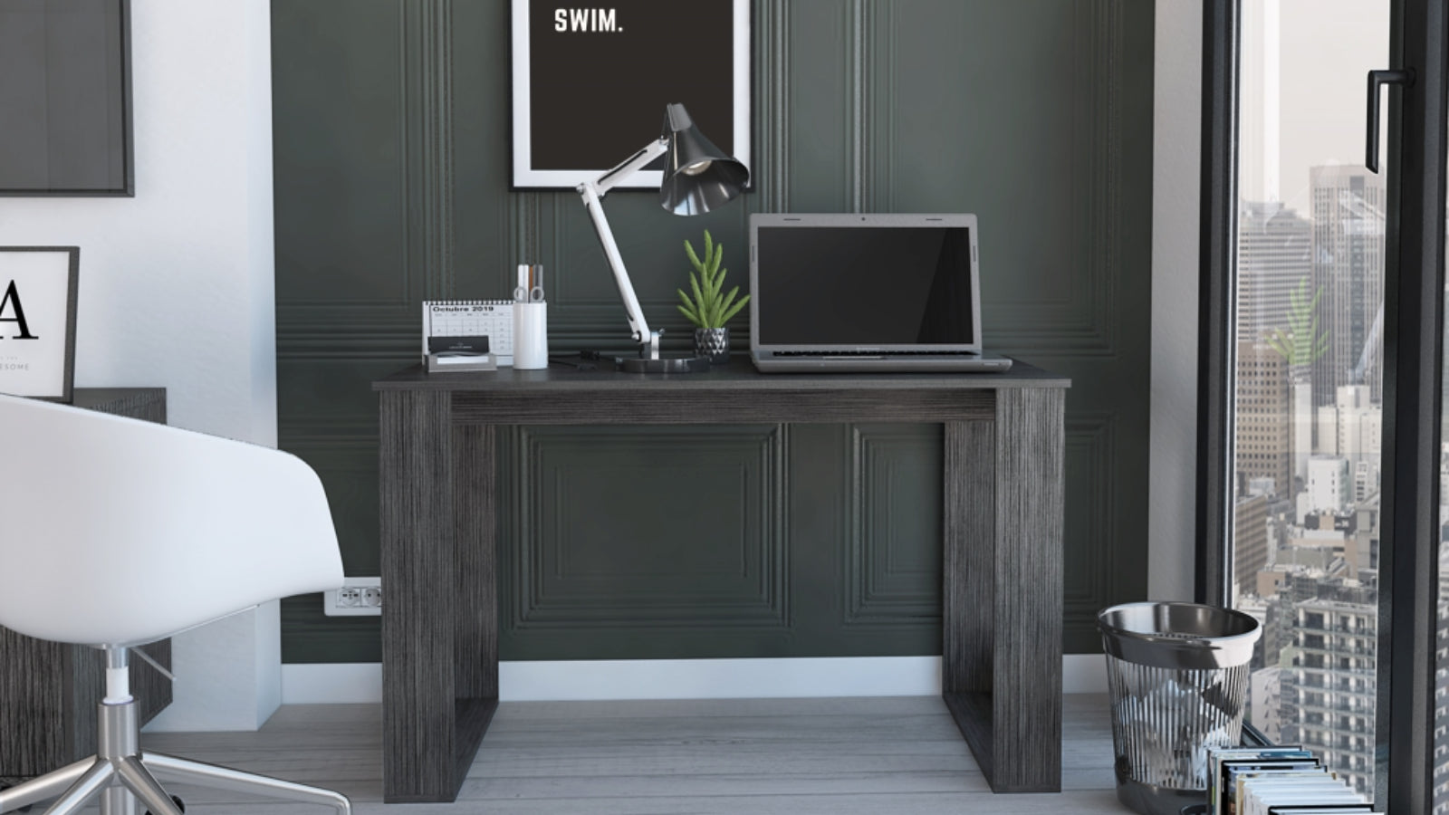 FM FURNITURE DESK : Legroom Dimension FM FURNITURE  Aurora Writing Computer Desk  -OFFICE Smokey Oak