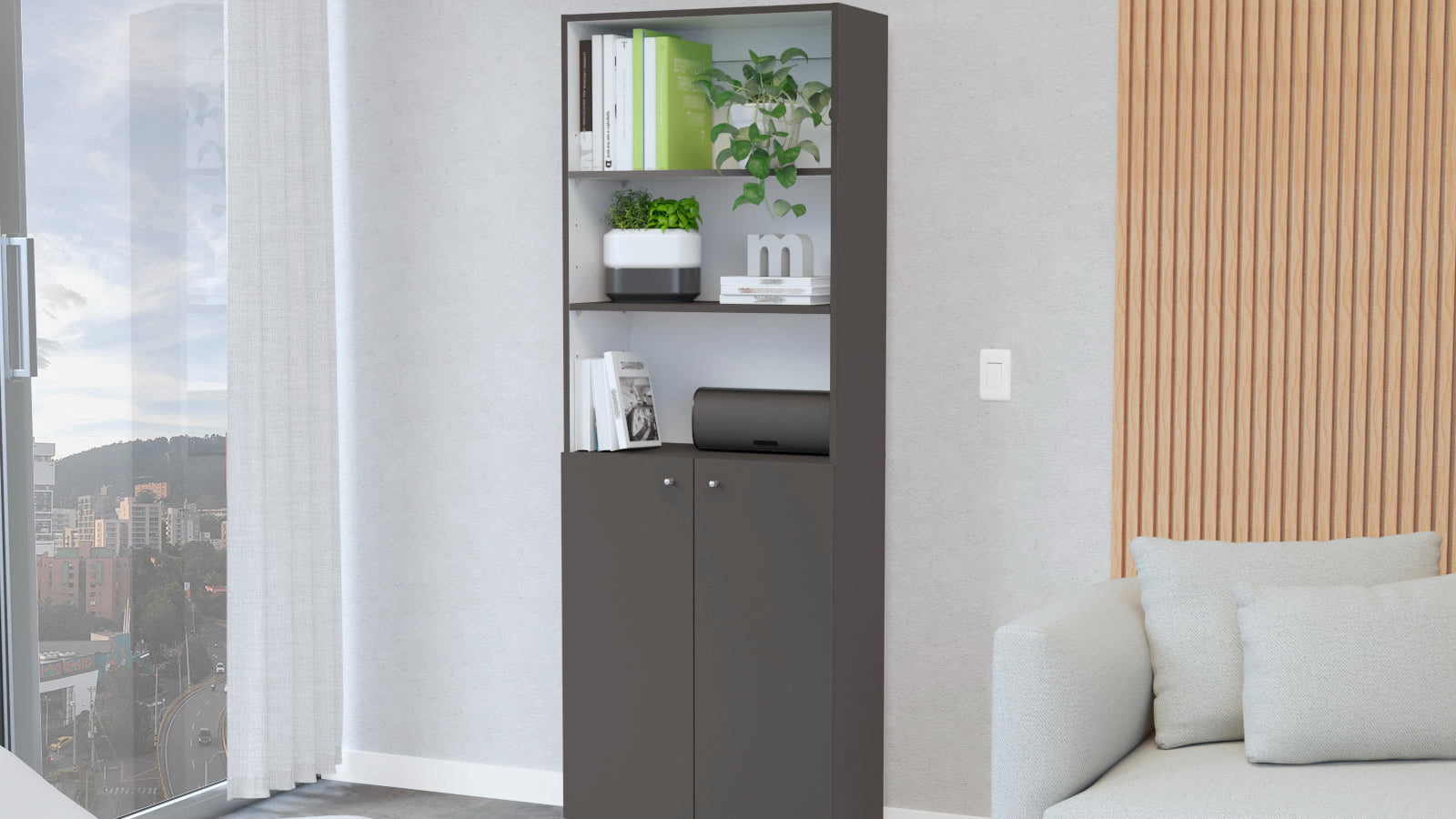 FM FURNITURE Sutton 2-Door Bookcase Multi-Color