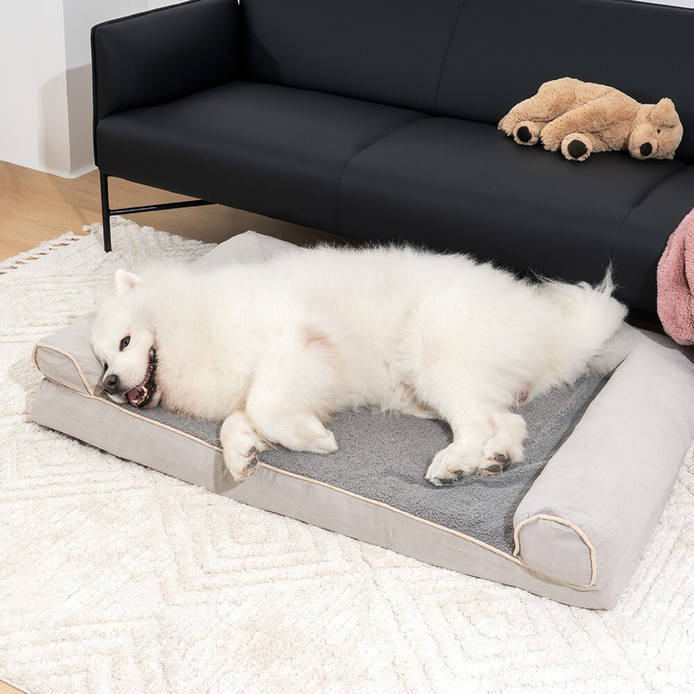 Faux Fleece & Suede Full Support Orthopedic Dog Bed, Grey - XL