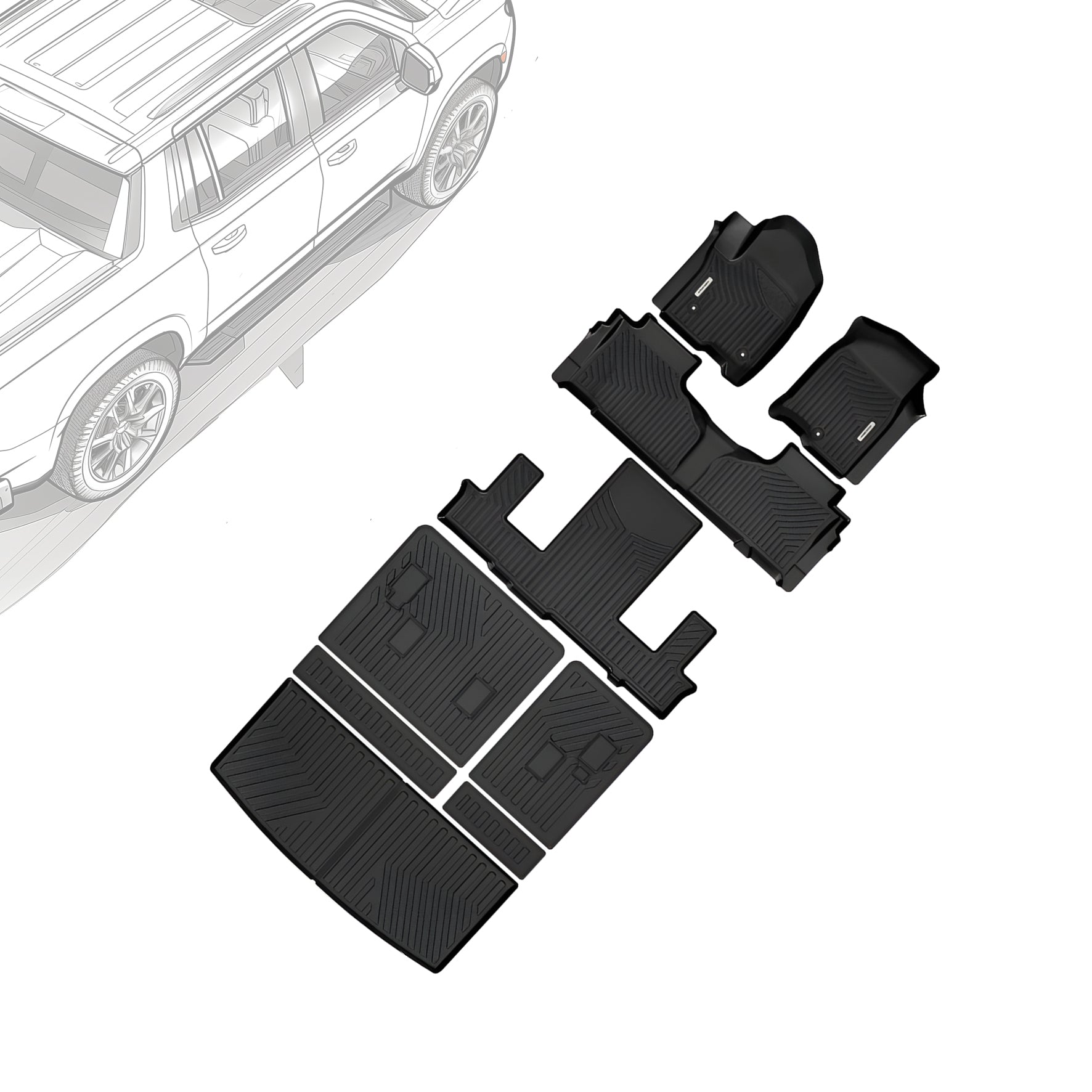 Floor Mats for Chevrolet Tahoe-GMC Yukon 2021-2025 w- 7-Seat, Custom Fit TPE All Weather Trunk Mat with Backrest for Chevy Tahoe Full Floor Mats Liner