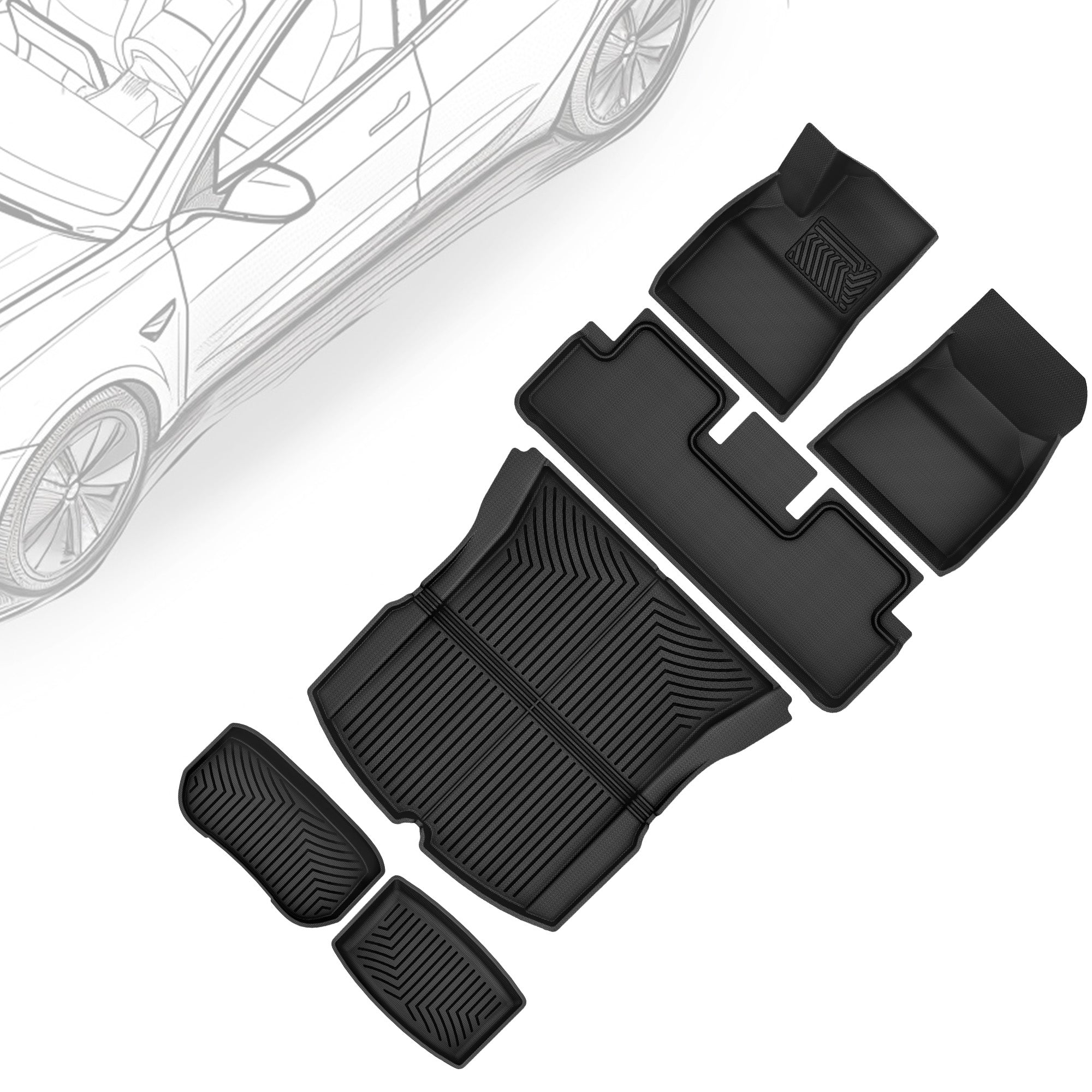 Floor Mats Fit for Tesla Model 3 Highland 2024-2025, All Weather Waterproof Accessories for Model 3 Floor Mats, Rear Trunk Mat Cargo Liners