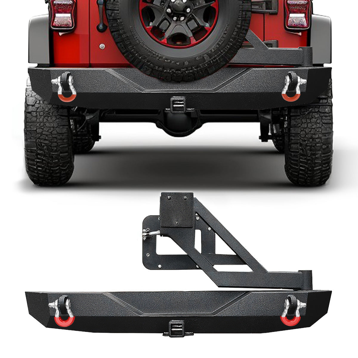 YITAMOTOR® 07-18 Jeep Wrangler JK JKU Rubicon Sahara Sports Rear Bumper with Tire Carrier & 2" Hitch Receiver