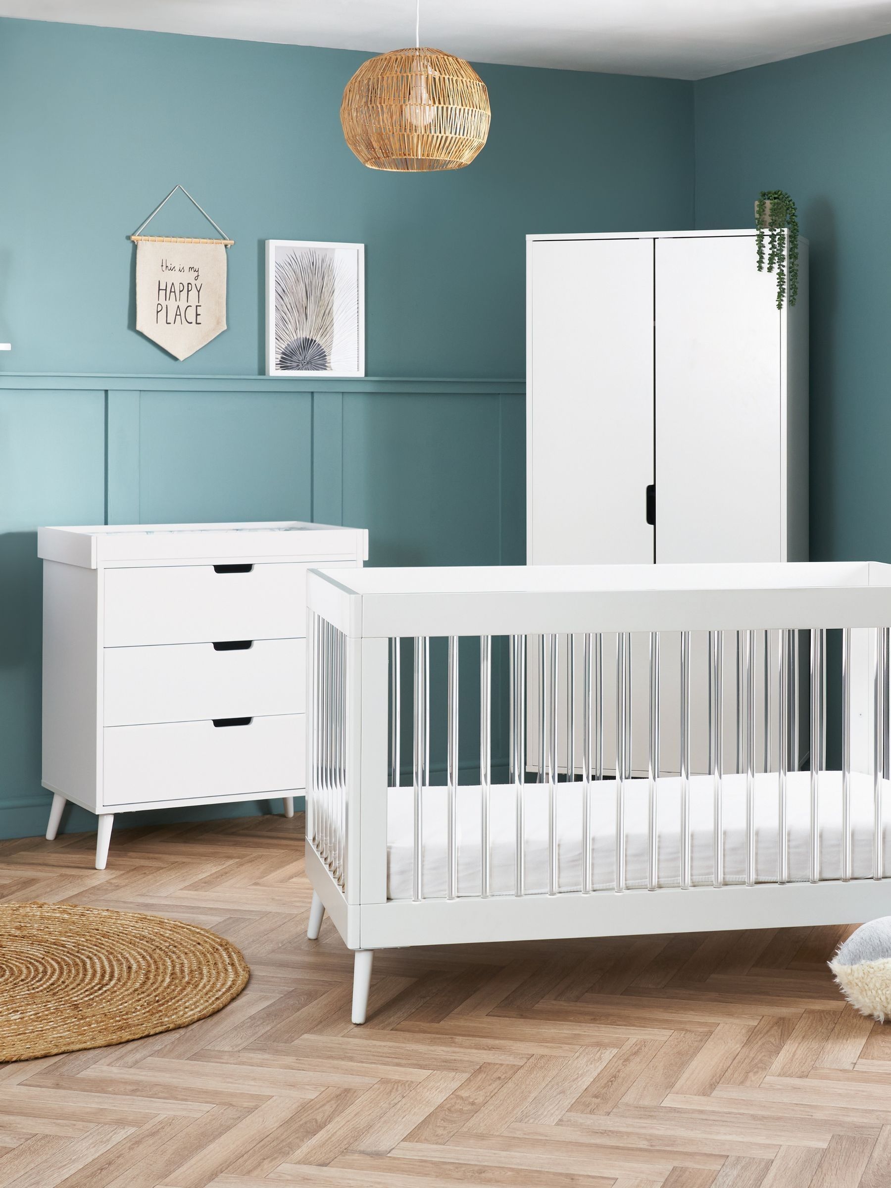 Obaby White With Acrylic Maya 3 Piece Nursery Furniture Set ONE