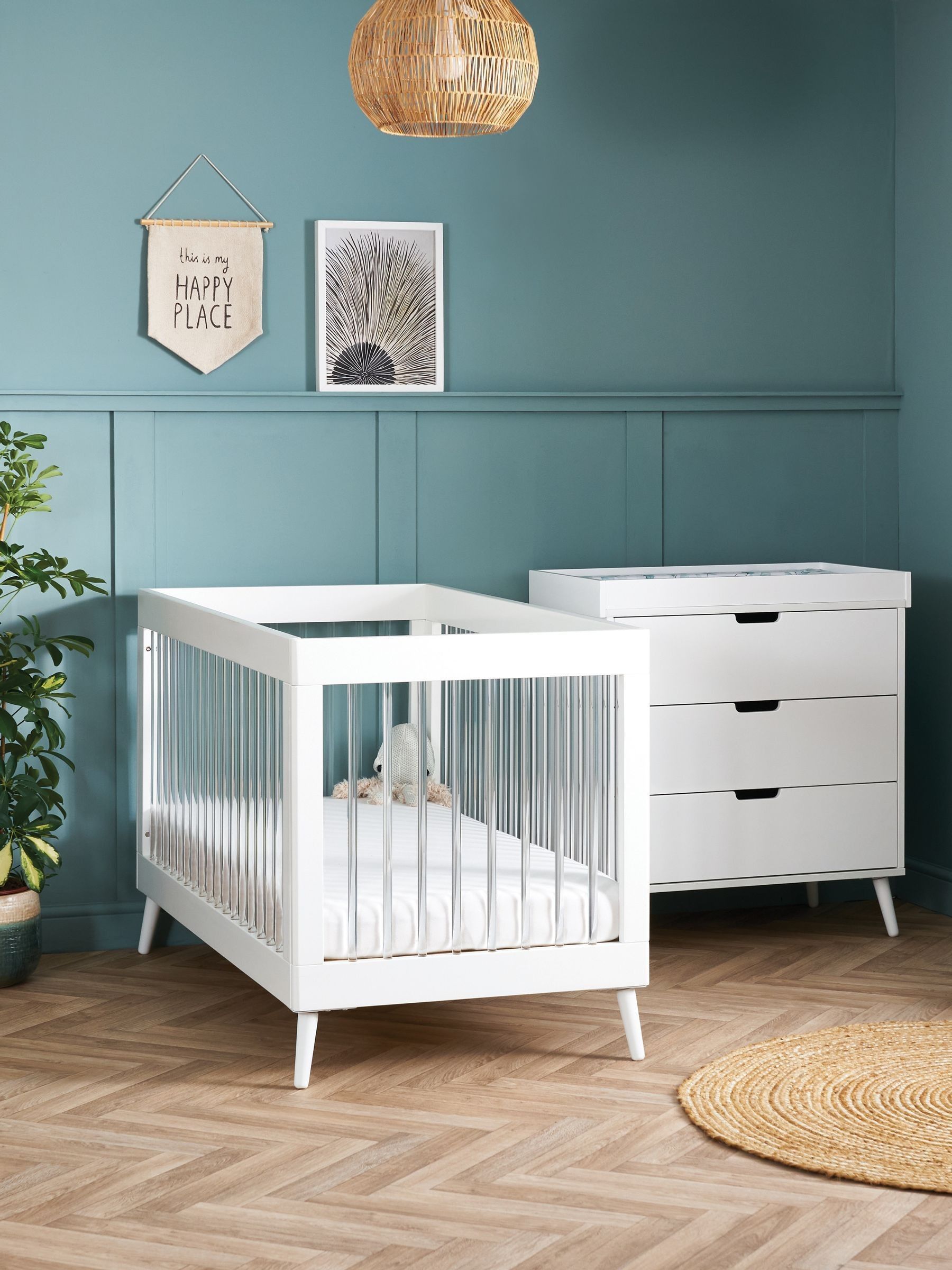 Obaby White with Acrylic Maya 2 Piece Nursery Furniture Set ONE