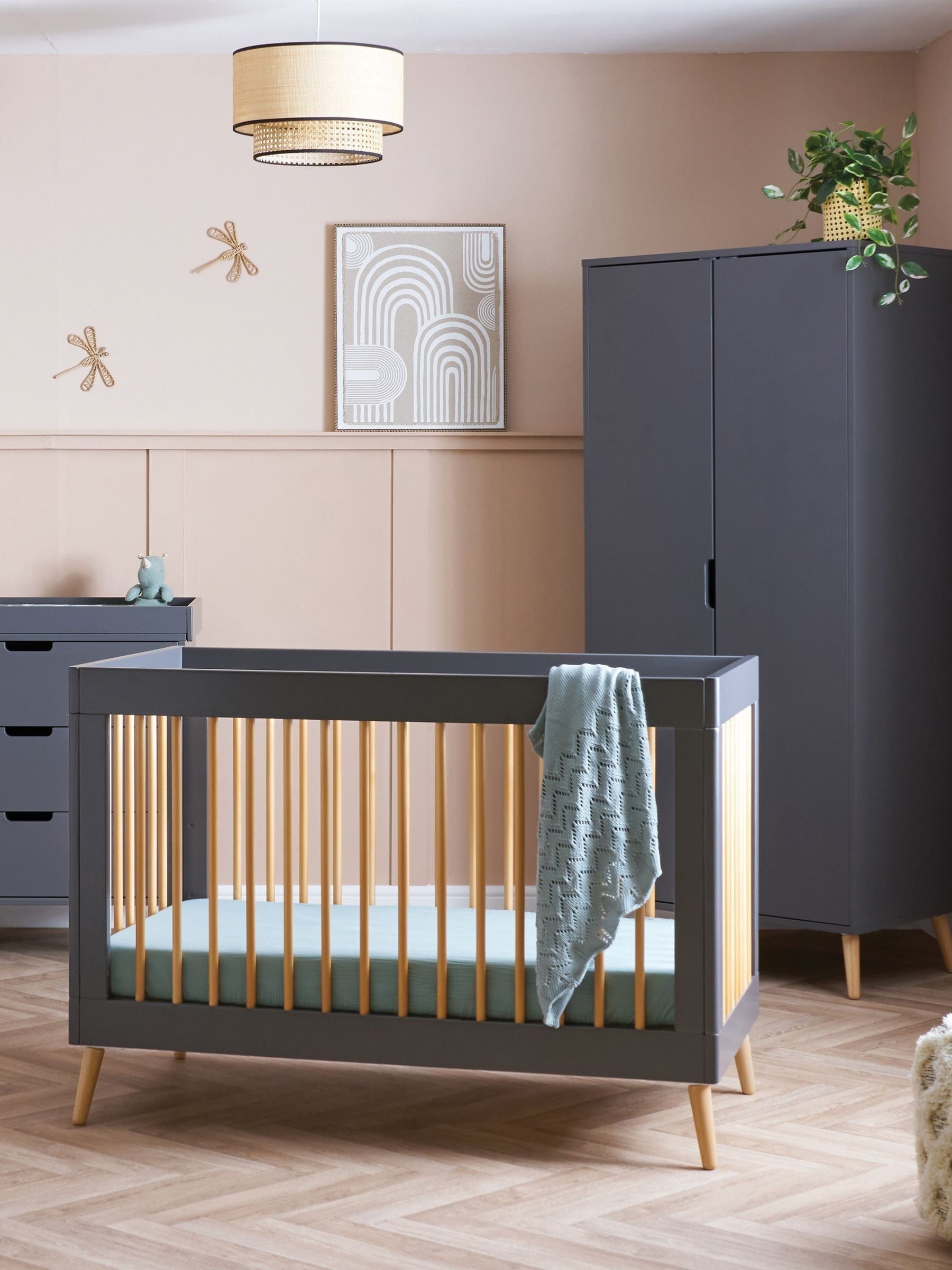 Obaby Slate with Natural Maya Mini 3 Piece Nursery Furniture Set ONE