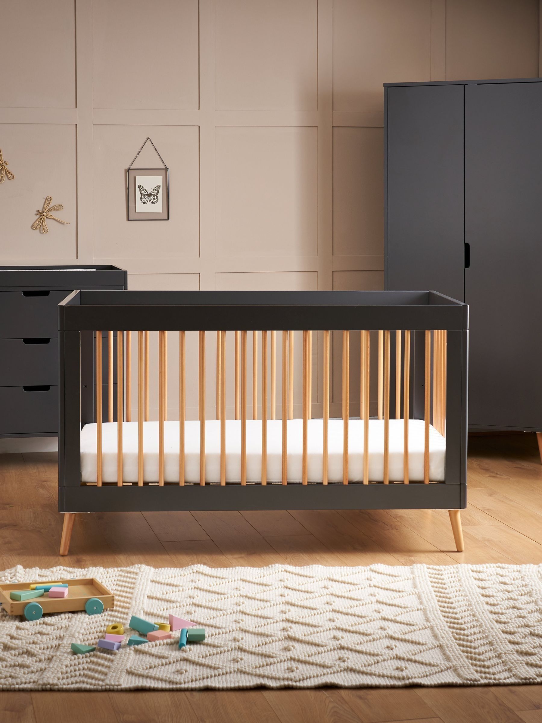 Obaby Slate with Natural Maya 3 Piece Nursery Furniture Set ONE