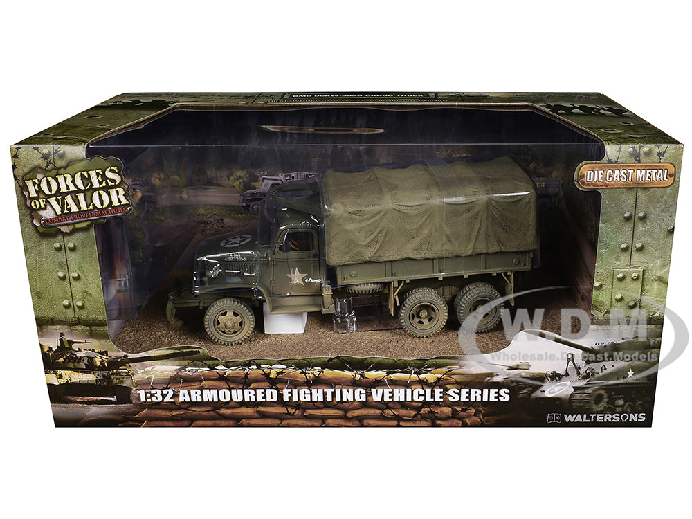 GMC CCKW-353B Cargo Truck with Cover "1st Infantry Division Weymouth England World War II" (1944) United States Army with Figures "Armoured Fighting