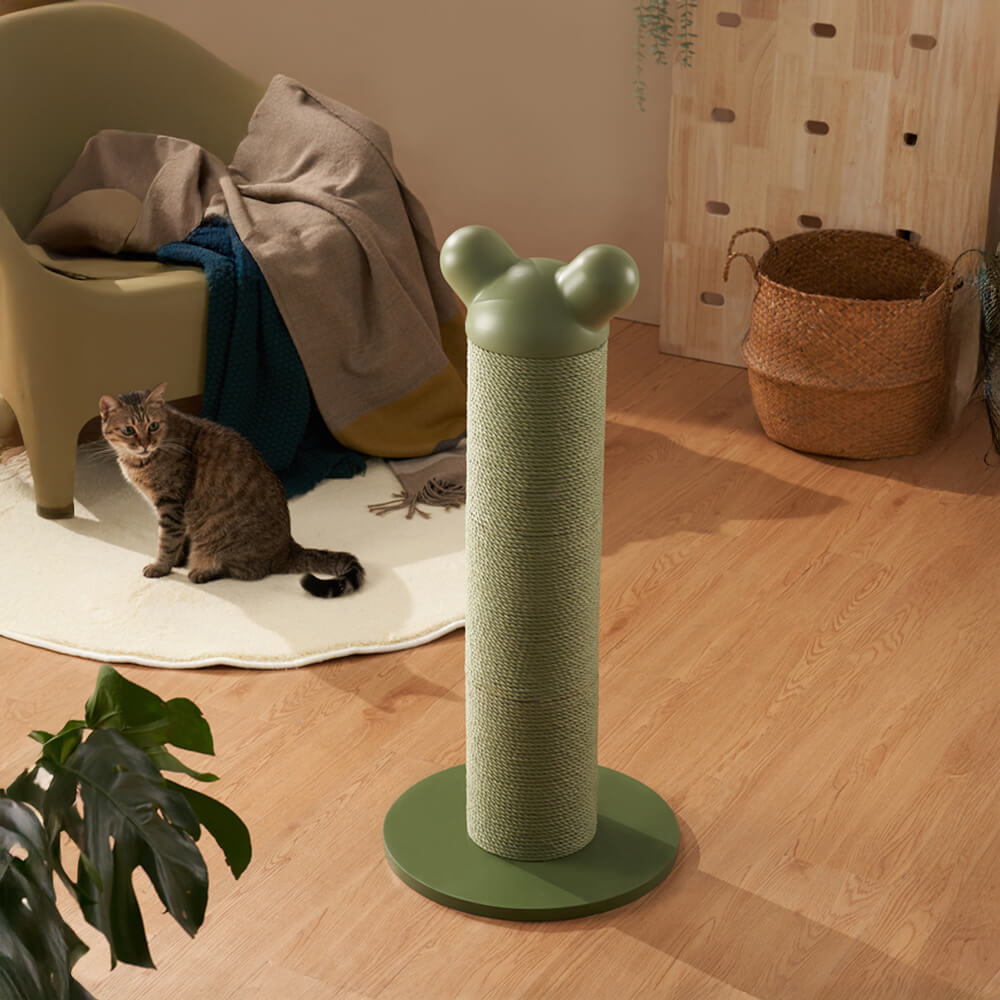 Bear-Ear Design Durable Paper-Rattan Large Cat Scratching Post, Green - M