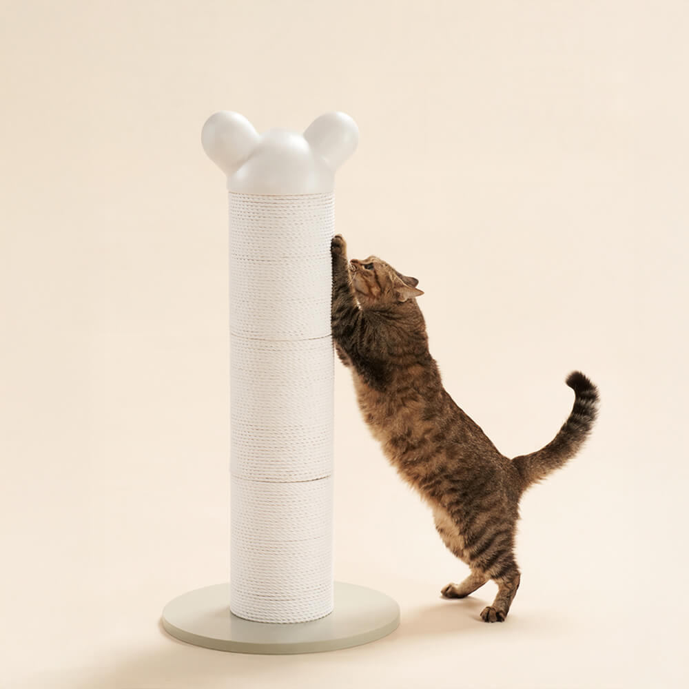 Bear-Ear Design Durable Paper-Rattan Large Cat Scratching Post, White - M
