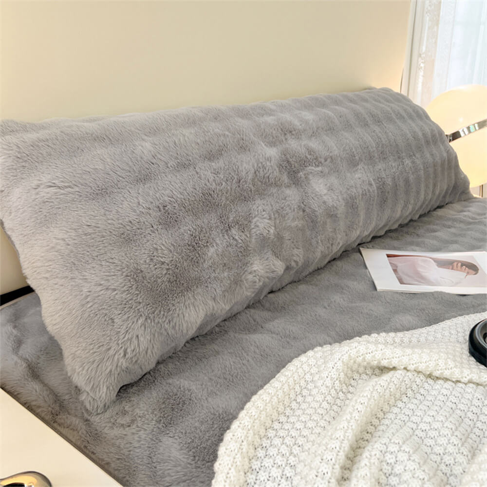 Comfortable Bubble Faux Rabbit Fur Extended Rest Headboard Pillow, Grey - 18.9"W x 47.2"L