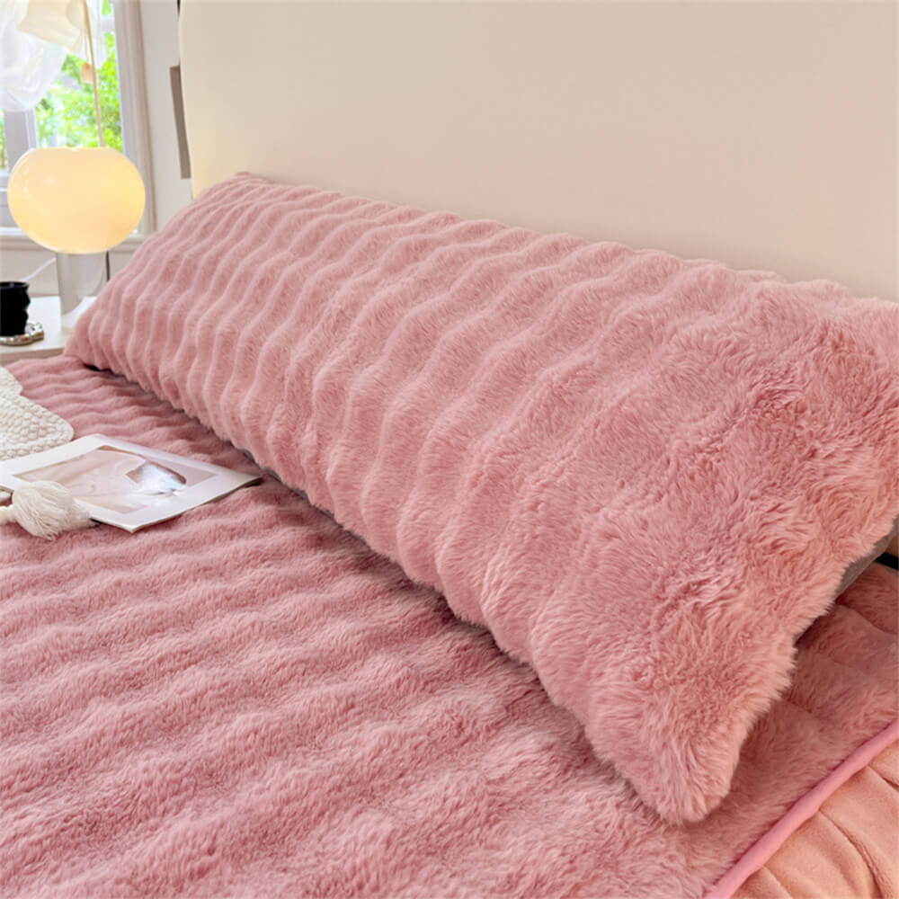 Comfortable Bubble Faux Rabbit Fur Extended Rest Headboard Pillow, Pink - 18.9"W x 59"L