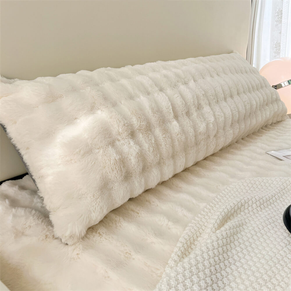 Comfortable Bubble Faux Rabbit Fur Extended Rest Headboard Pillow, White - 18.9"W x 47.2"L