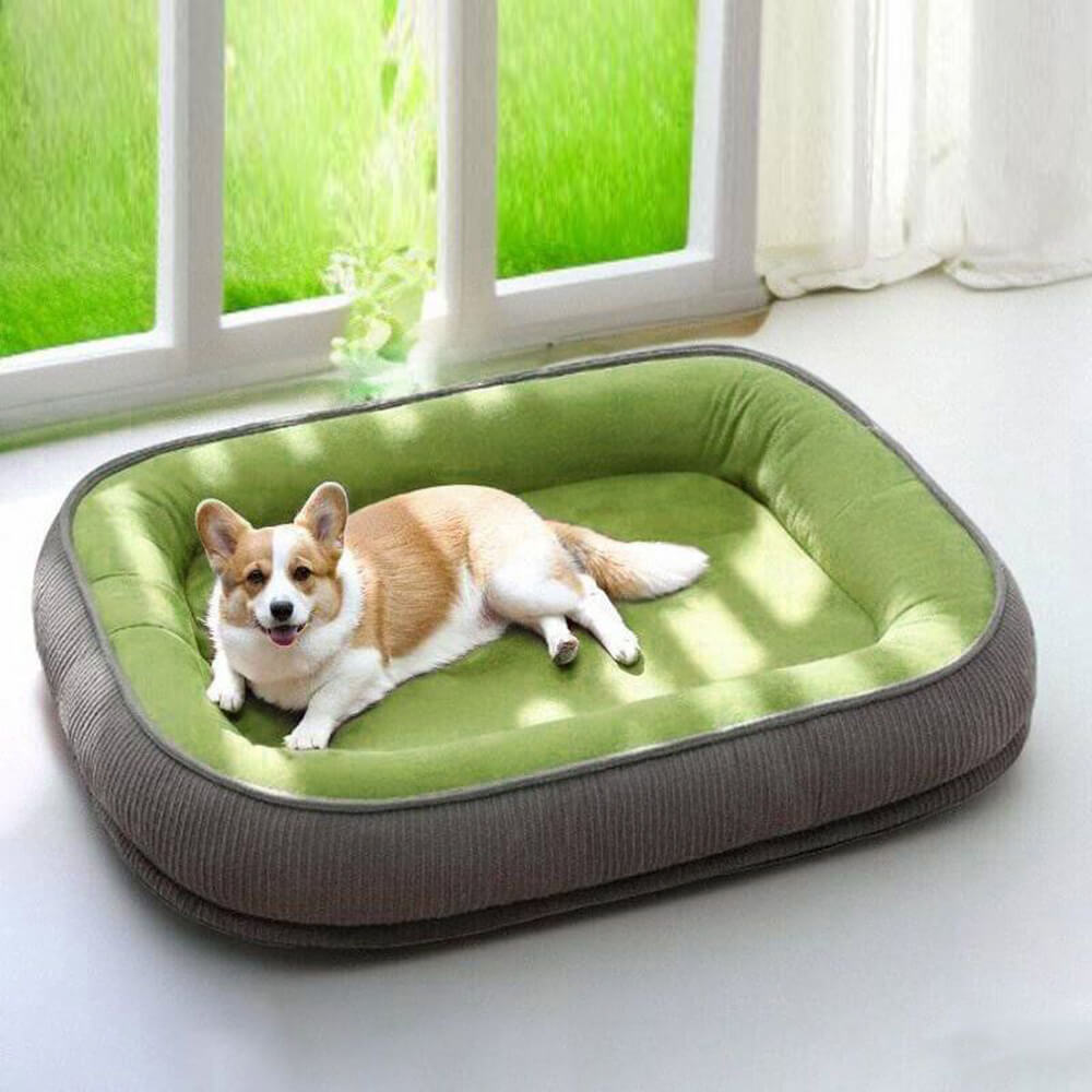 Durable Scratch-Resistant Suede Surface Dog Bed, Green - L