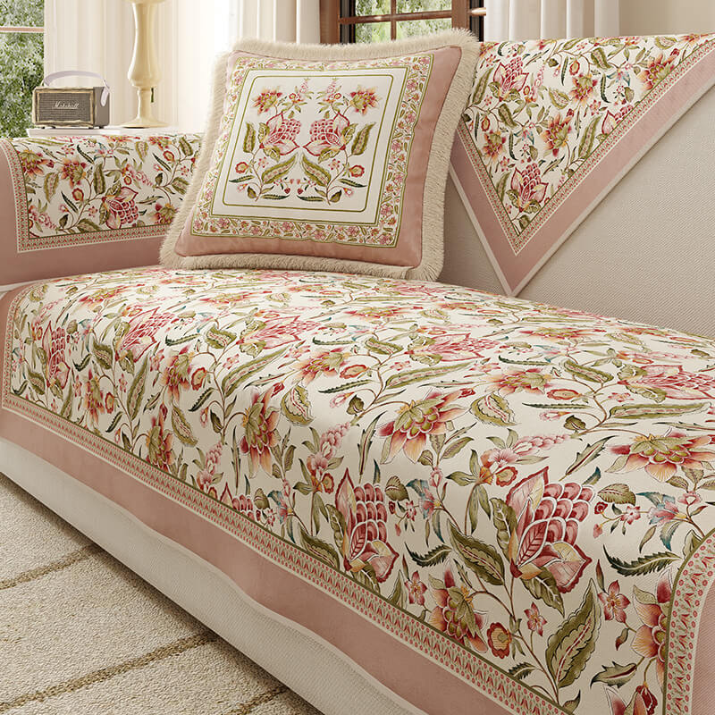 Garden Vintage Luxury Furniture Protective Non-Slip Couch Cover, Pink - Three Seat Set(6 pcs)