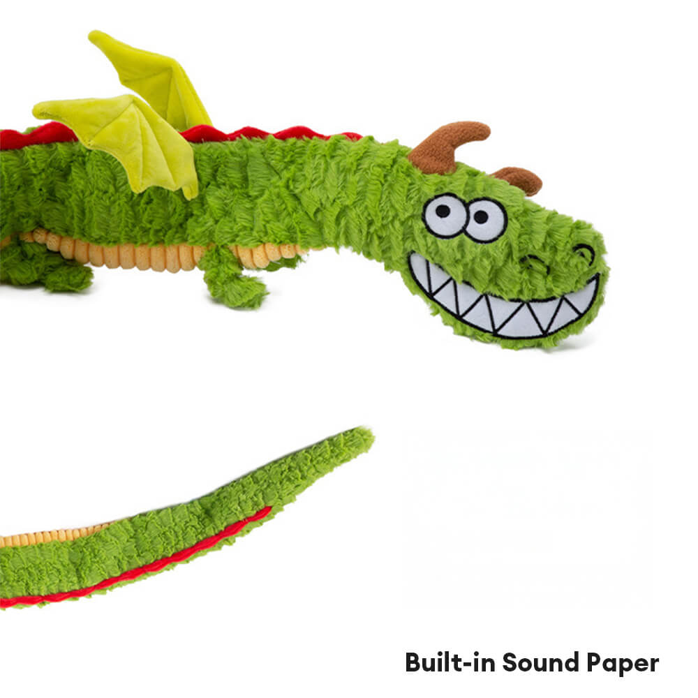 Interactive Crinkle Dragon Tug Toy for Dogs – Squeaky Chew & Pull Dog Toy, Green