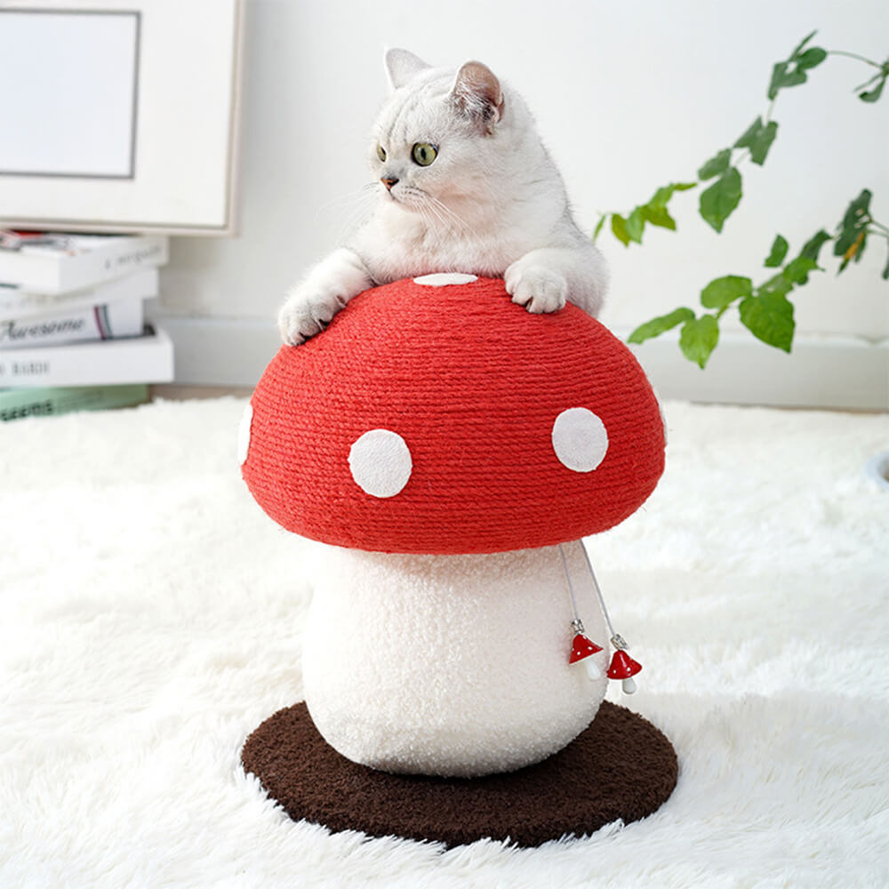 Mushroom-Shaped Natural Sisal Scratching Post for Large Cats, Red - S