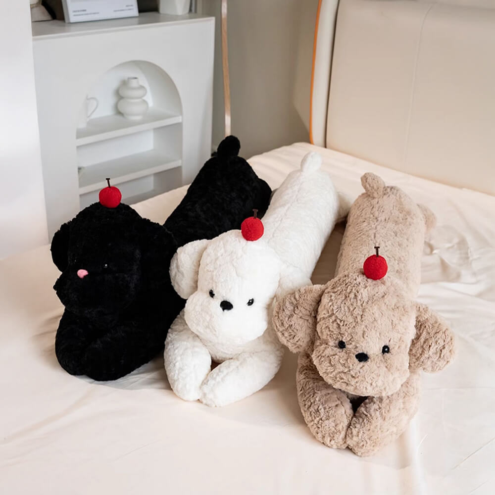 Plush Cherry Dog Cozy Lounging Long Sofa Pillow, Cream