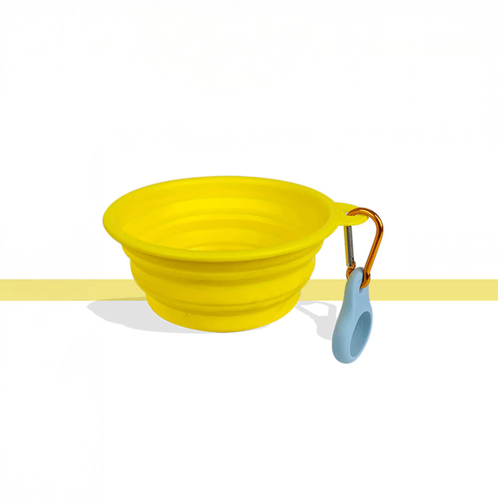 Portable Foldable Expandable Silicone Dog Food & Water Bowl, Yellow