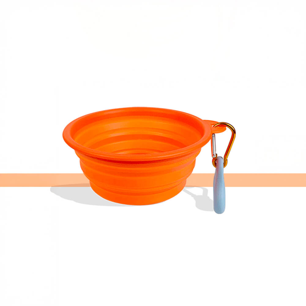 Portable Foldable Expandable Silicone Dog Food & Water Bowl, Orange