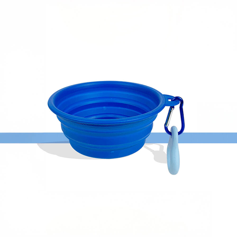 Portable Foldable Expandable Silicone Dog Food & Water Bowl, Blue