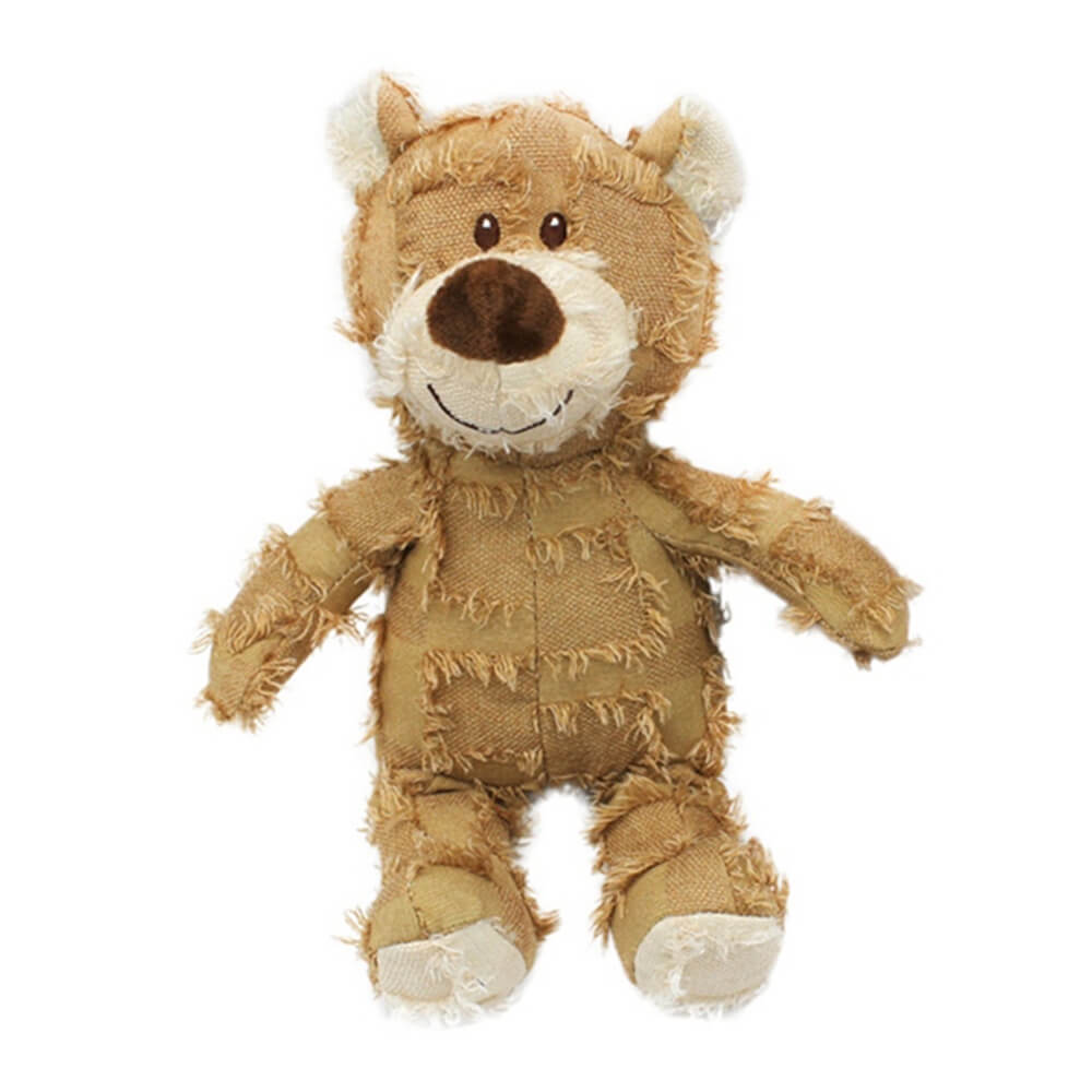 Rustic Denim Plush Durable Chewable Squeaky Dog Toy Bear, Light Brown - S