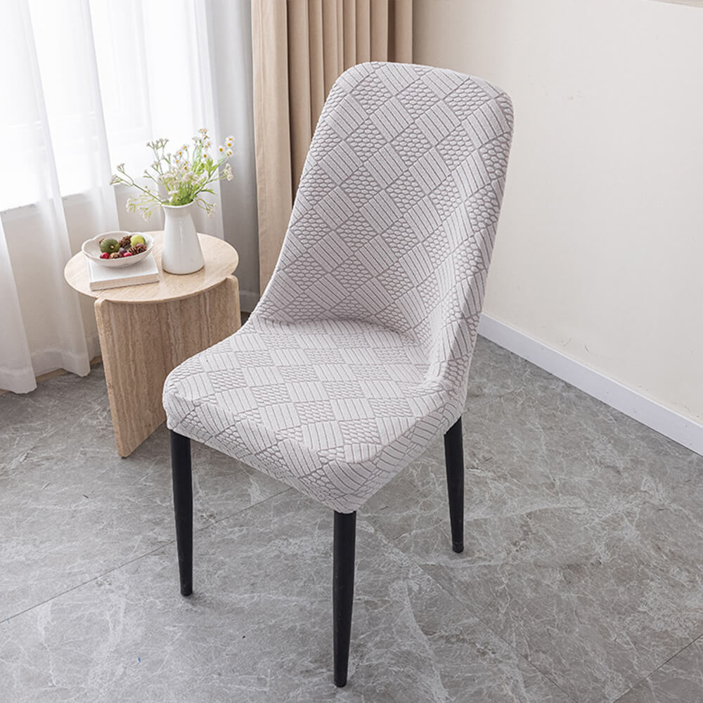 Stretch Jacquard Dining Chair Protector Removable Washable Parson Chair Slipcover, Light Grey - 4 pcs